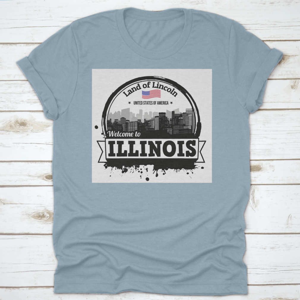 Illinois Vintage Stamp T-shirt featuring 'Land Of Lincoln' design, made from 100% cotton with a classic fit.