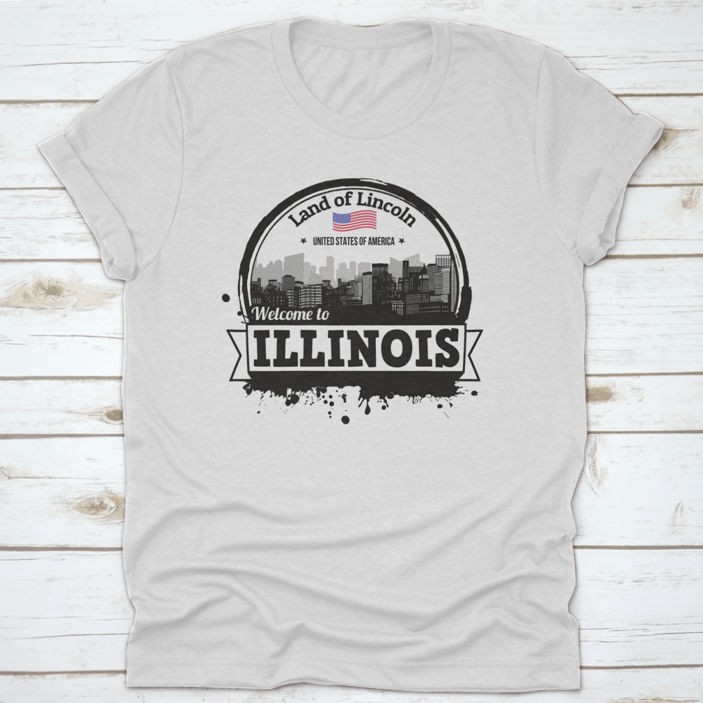 Illinois Vintage Stamp T-shirt featuring 'Land Of Lincoln' design, made from 100% cotton with a classic fit.