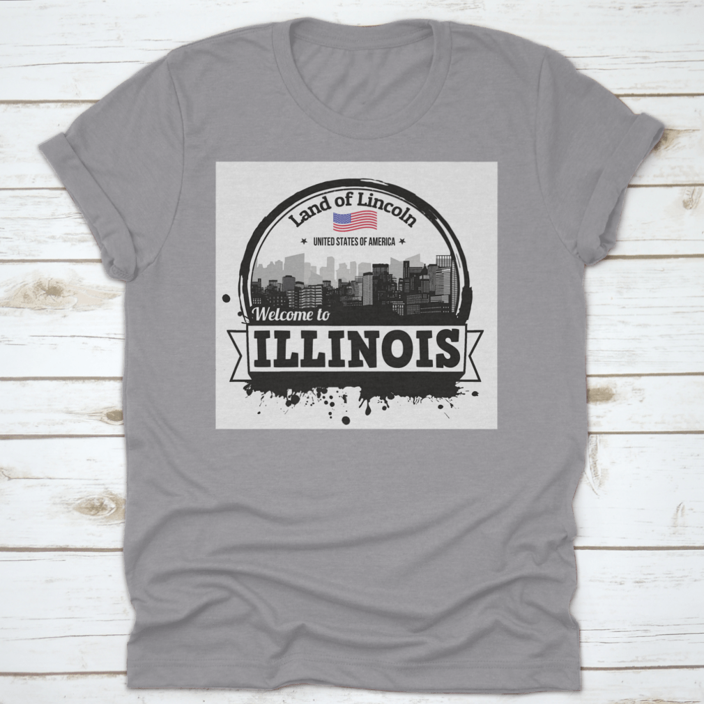 Illinois Vintage Stamp T-shirt featuring 'Land Of Lincoln' design, made from 100% cotton with a classic fit.