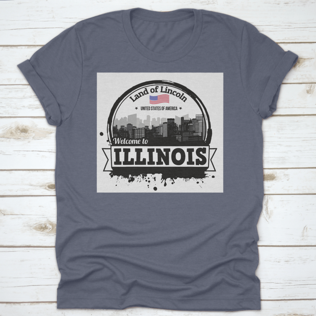 Illinois Vintage Stamp T-shirt featuring 'Land Of Lincoln' design, made from 100% cotton with a classic fit.