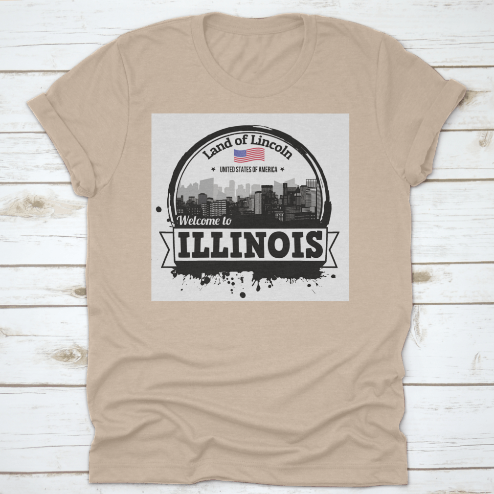 Illinois Vintage Stamp T-shirt featuring 'Land Of Lincoln' design, made from 100% cotton with a classic fit.