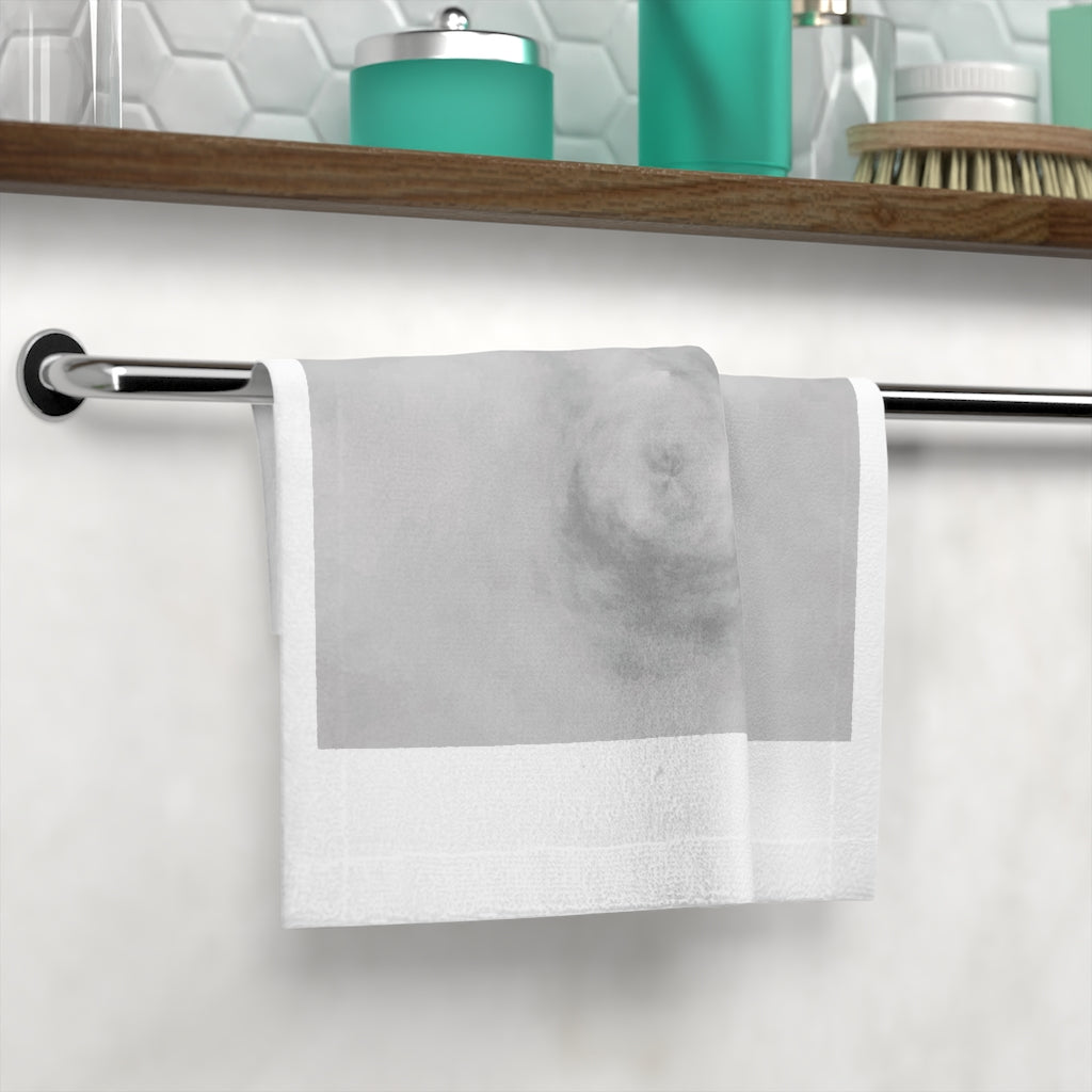 Illusion Face Towel featuring a vibrant custom print on a polyester front and soft cotton back, ideal for personal use or gifting.