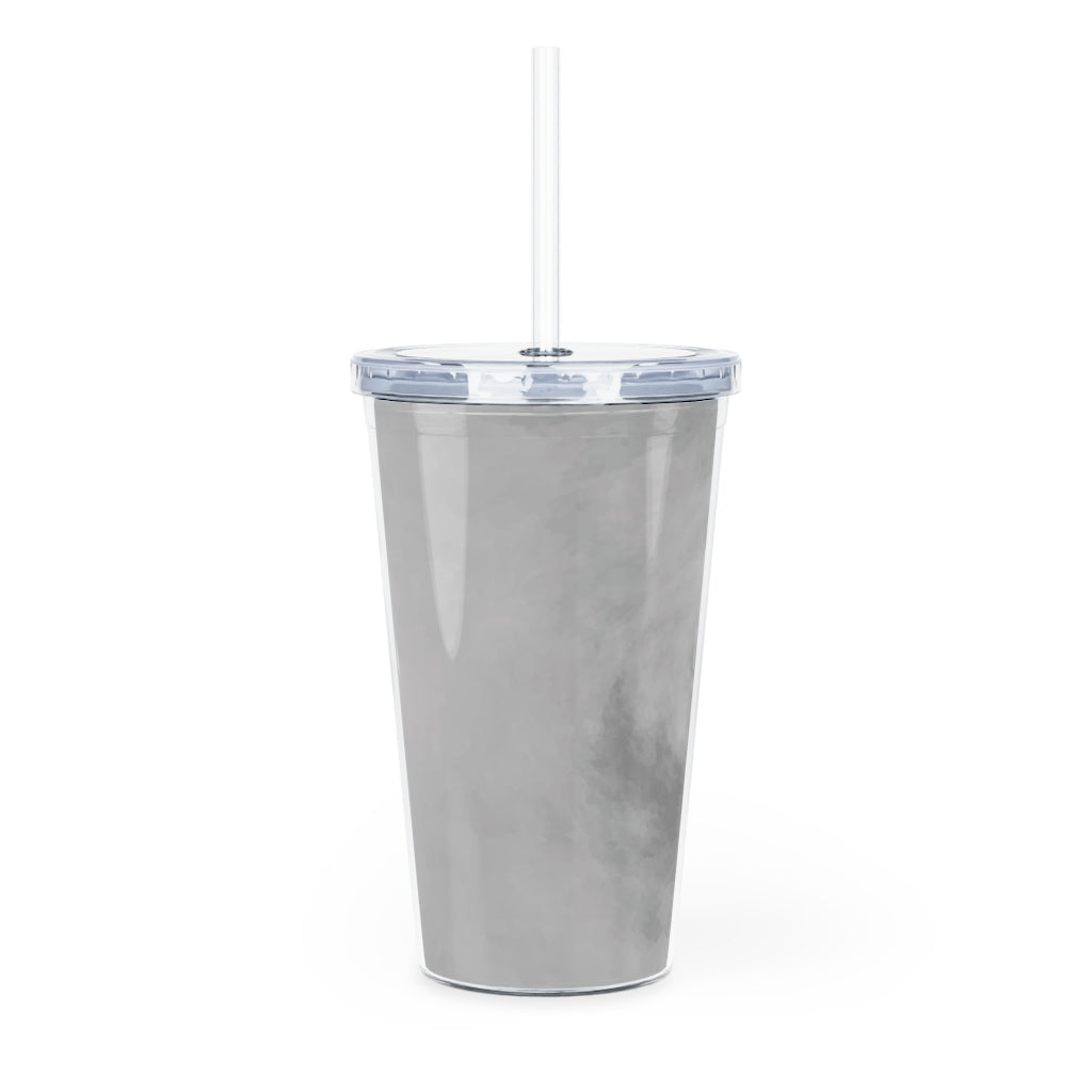 A colorful Illusion Plastic Tumbler with a straw, showcasing its customizable design and double wall insulation.