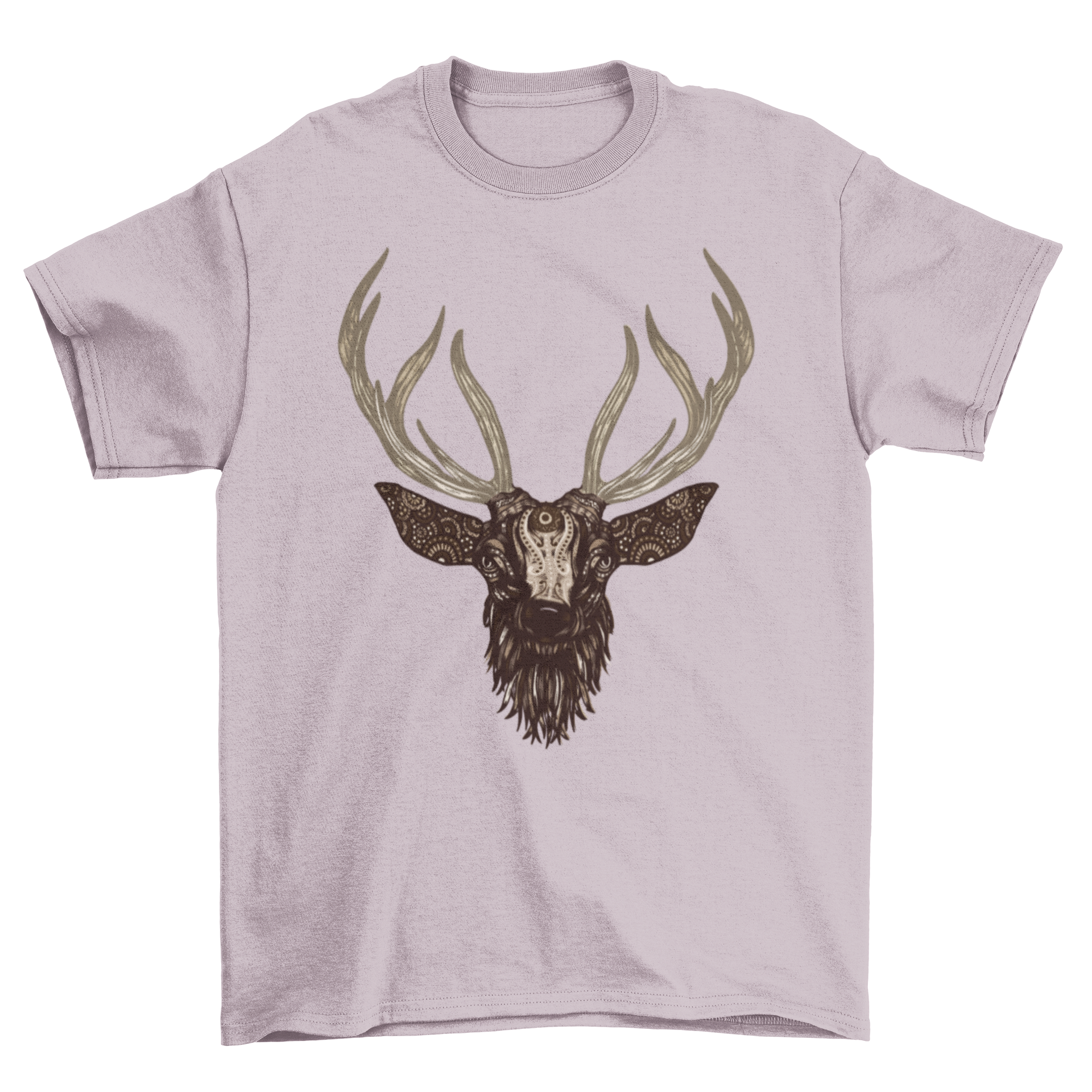 A stylish illustrated deer t-shirt featuring intricate mandala and tribal designs, perfect for casual wear.