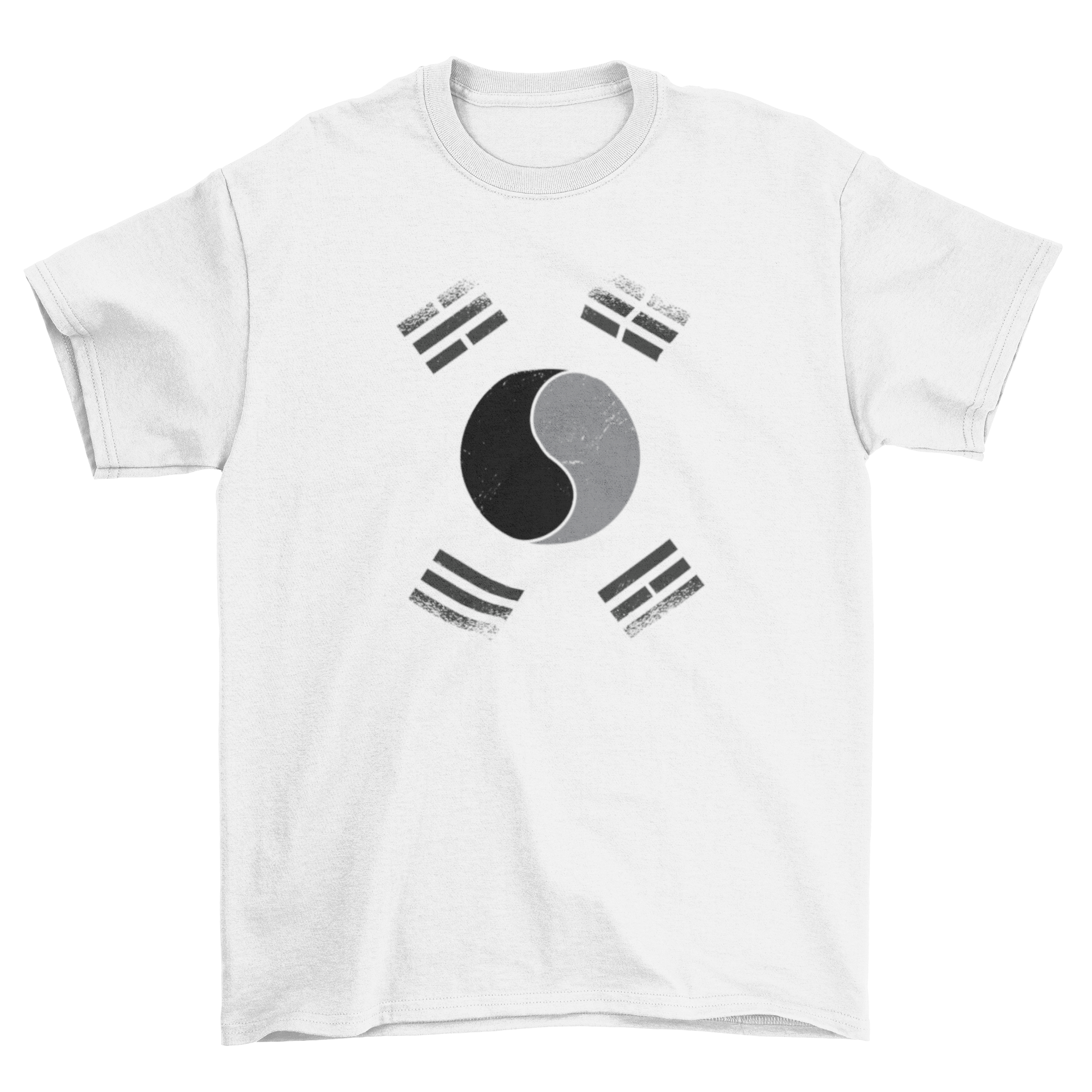 Illustrated Korean flag greyscale t-shirt featuring a minimalist design, perfect for casual wear.