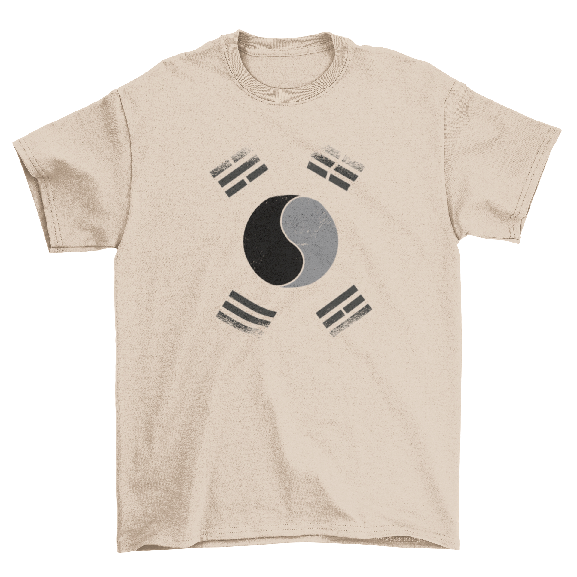 Illustrated Korean flag greyscale t-shirt featuring a minimalist design, perfect for casual wear.