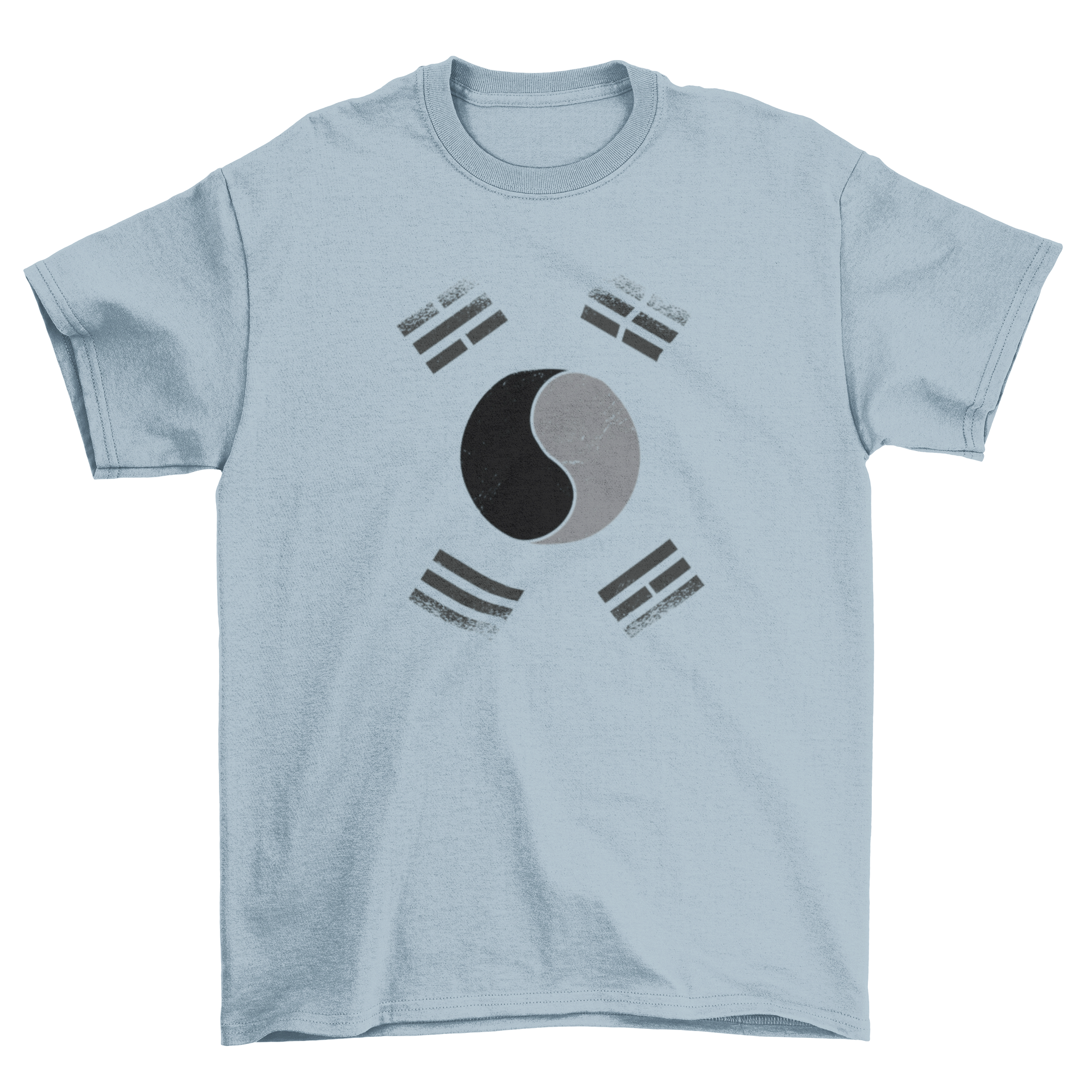 Illustrated Korean flag greyscale t-shirt featuring a minimalist design, perfect for casual wear.