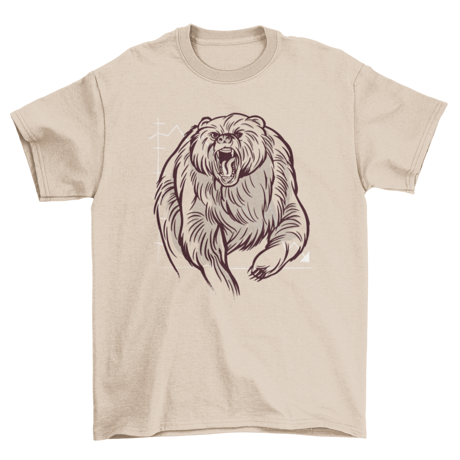 A stylish t-shirt featuring a hand-drawn illustration of an angry bear with a chart background, perfect for animal lovers.