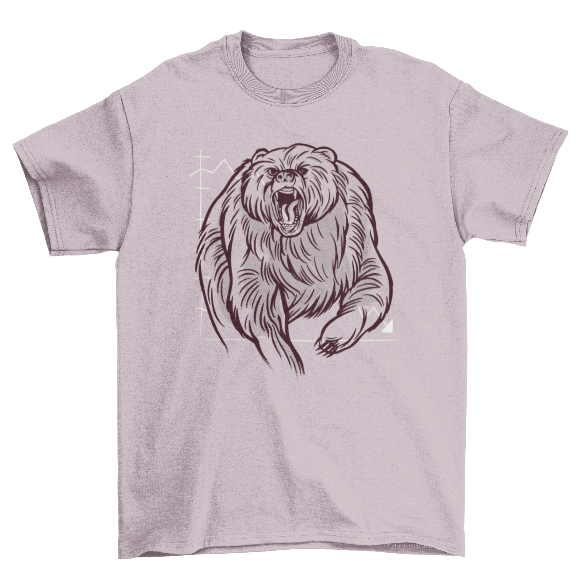 A stylish t-shirt featuring a hand-drawn illustration of an angry bear with a chart background, perfect for animal lovers.