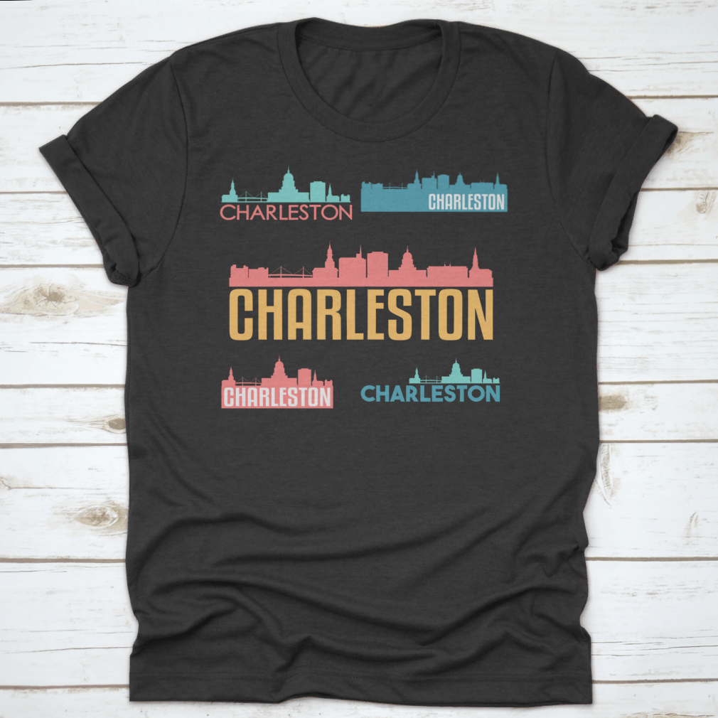 Flat icon skyline illustration of Charleston, South Carolina, showcasing iconic buildings and vibrant colors.