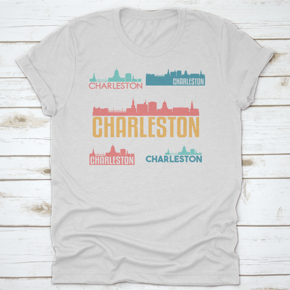 Flat icon skyline illustration of Charleston, South Carolina, showcasing iconic buildings and vibrant colors.