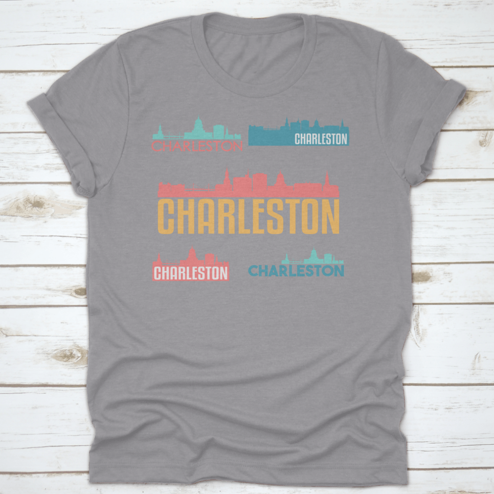 Flat icon skyline illustration of Charleston, South Carolina, showcasing iconic buildings and vibrant colors.