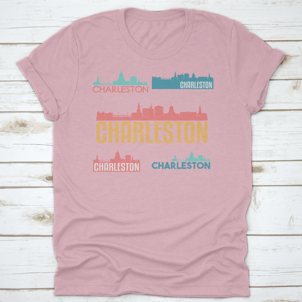 Flat icon skyline illustration of Charleston, South Carolina, showcasing iconic buildings and vibrant colors.