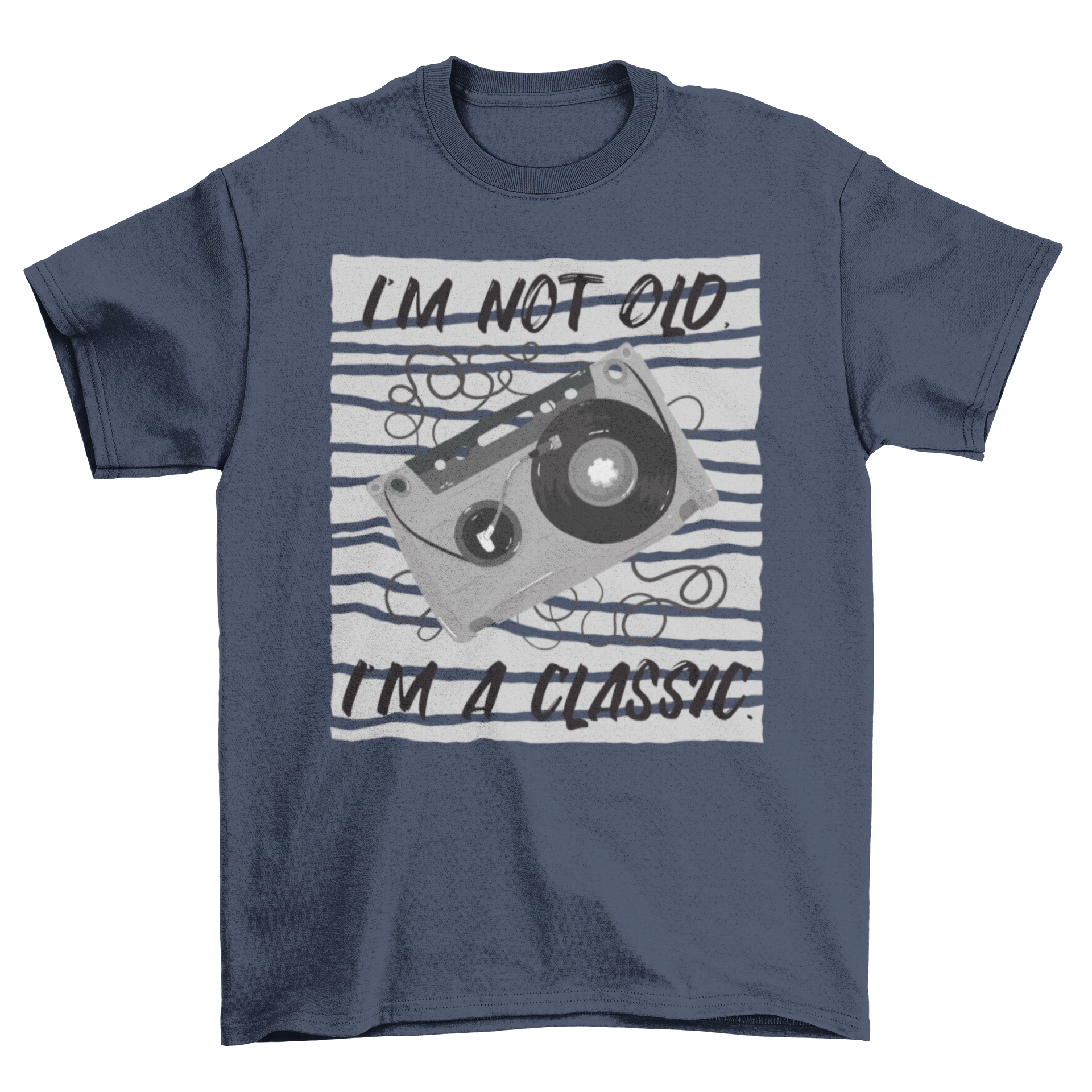 I'm a Classic Cassette T-Shirt featuring a colorful cassette illustration and humorous quote.