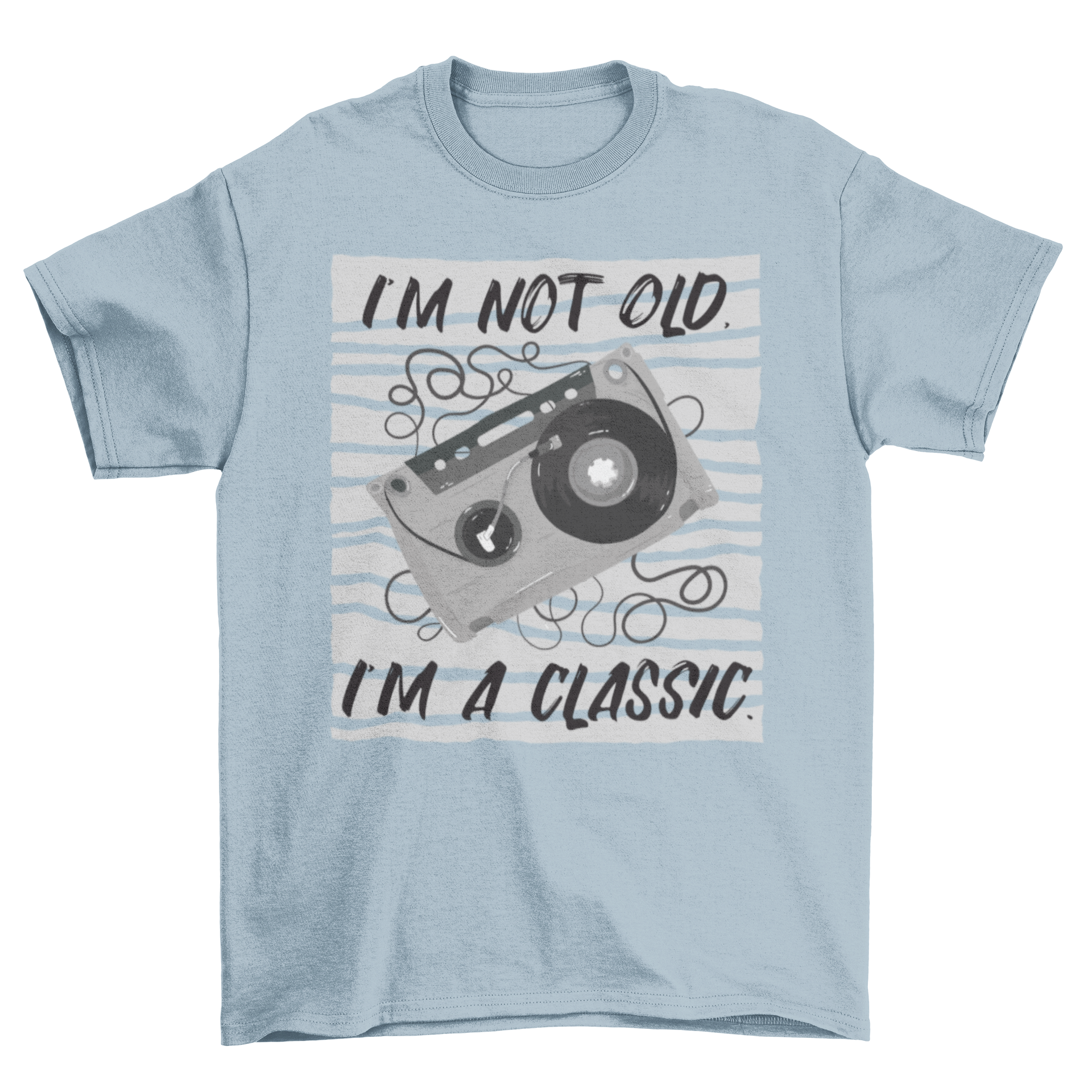 I'm a Classic Cassette T-Shirt featuring a colorful cassette illustration and humorous quote.