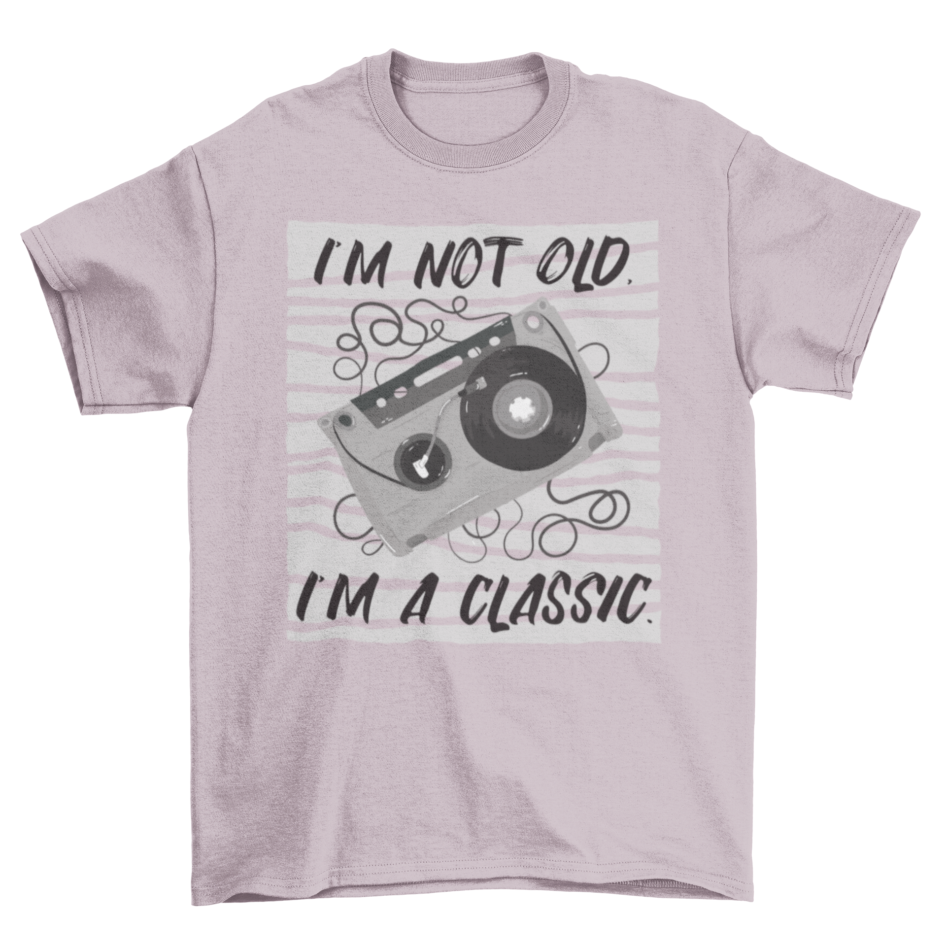 I'm a Classic Cassette T-Shirt featuring a colorful cassette illustration and humorous quote.