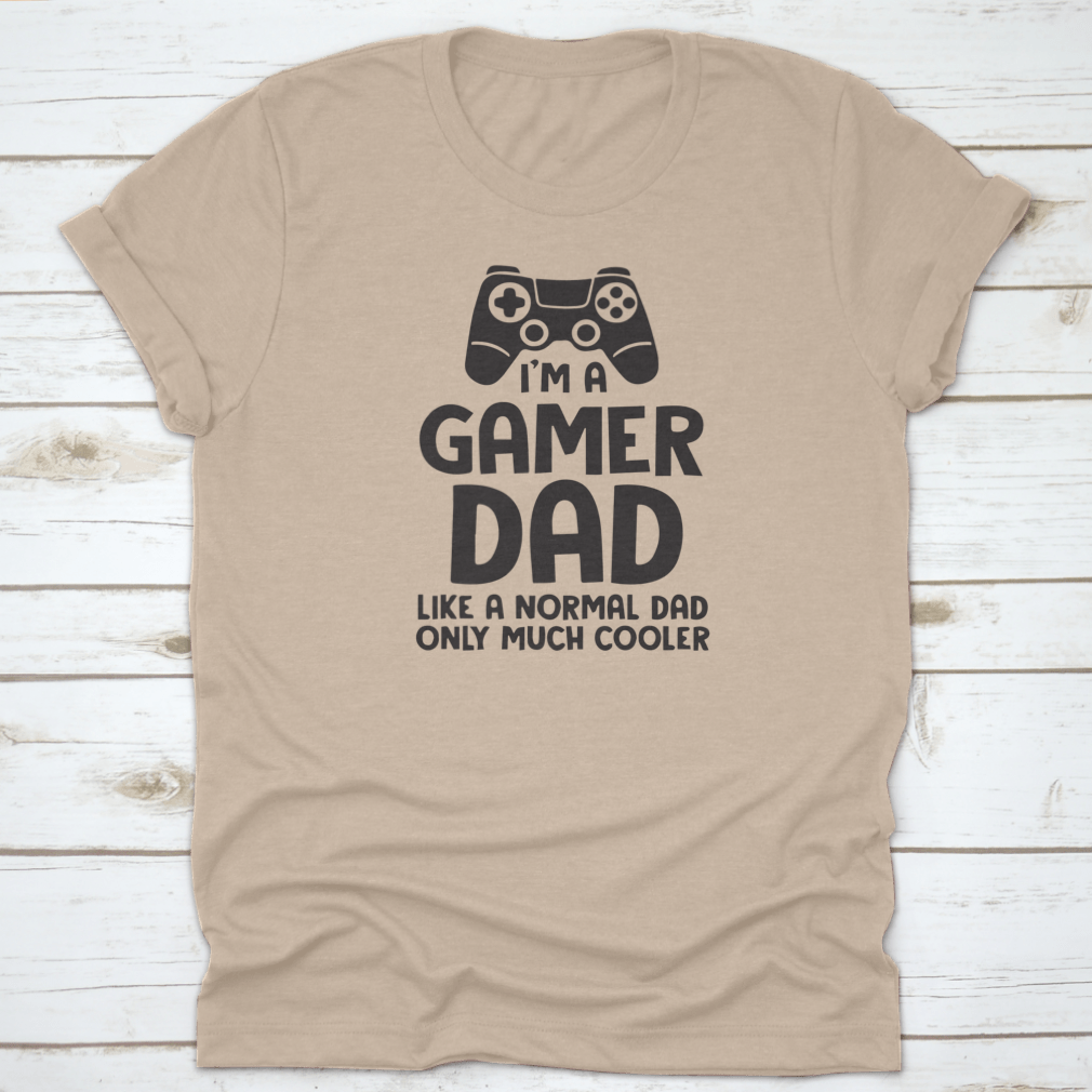 A stylish Gamer Dad logo t-shirt made from 100% cotton, featuring a cool and inspirational design perfect for gaming enthusiasts.