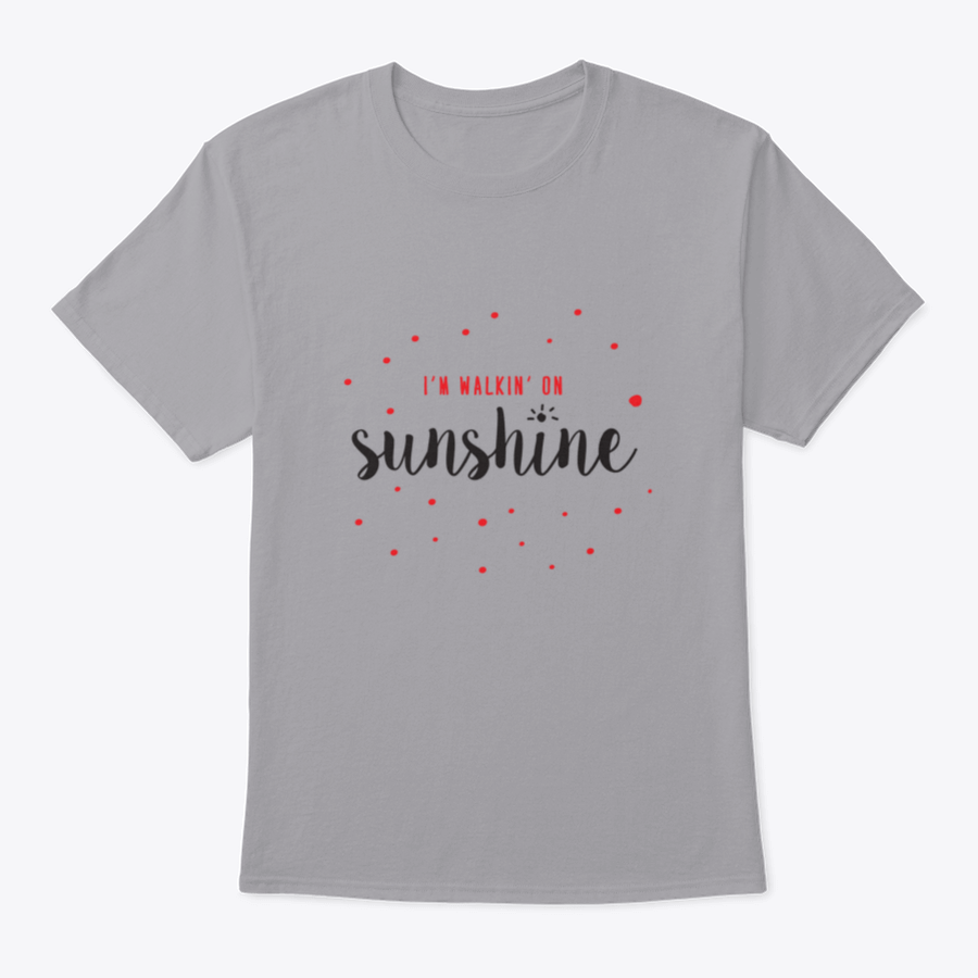 I'M Walking On Sunshine T-shirt featuring red and black typography design on a classic fit cotton fabric.