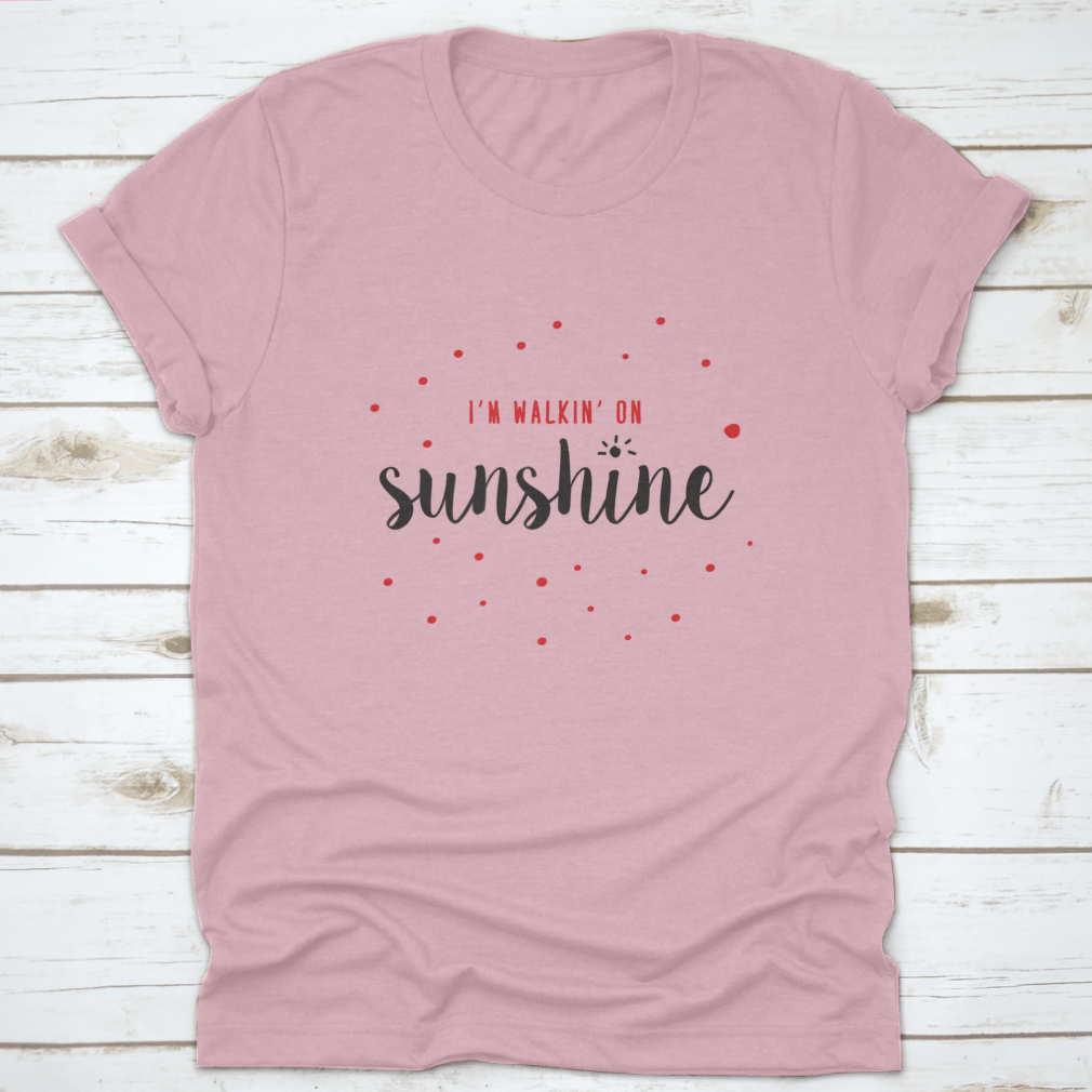 I'M Walking On Sunshine T-shirt featuring red and black typography design on a classic fit cotton fabric.