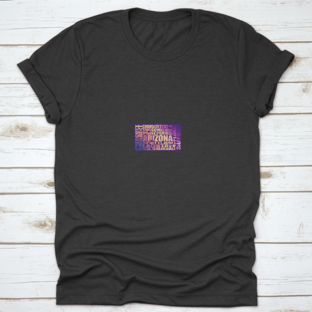 Trendy apparel featuring an image of Arizona state cities, perfect for USA travel enthusiasts, made from high-quality cotton.