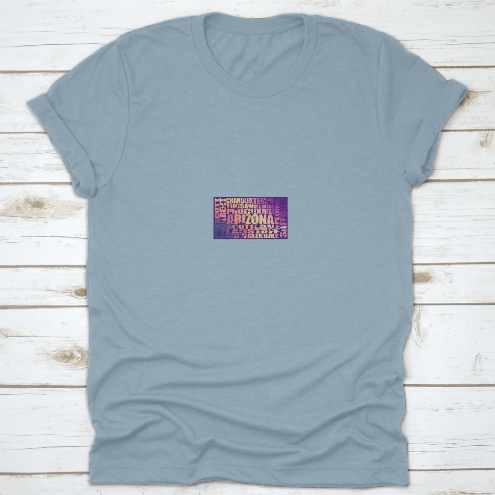 Trendy apparel featuring an image of Arizona state cities, perfect for USA travel enthusiasts, made from high-quality cotton.