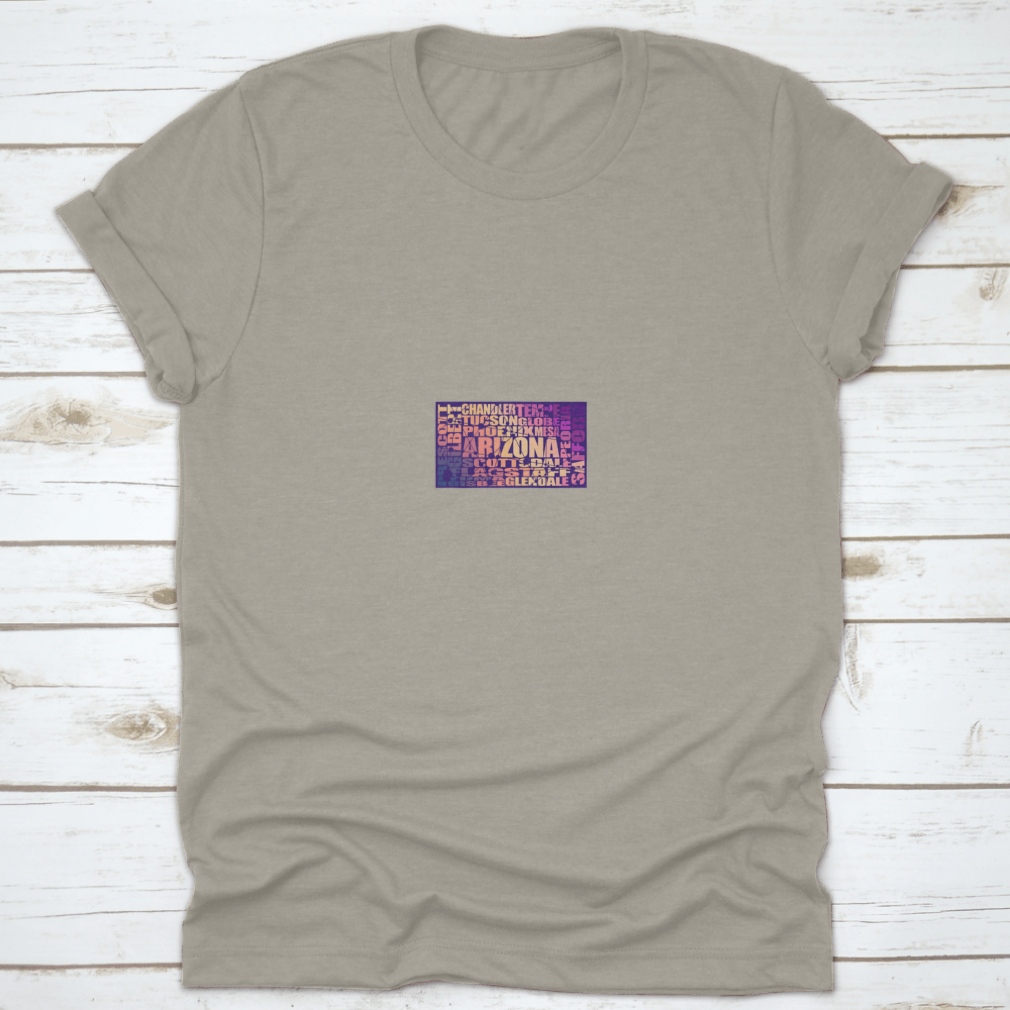 Trendy apparel featuring an image of Arizona state cities, perfect for USA travel enthusiasts, made from high-quality cotton.