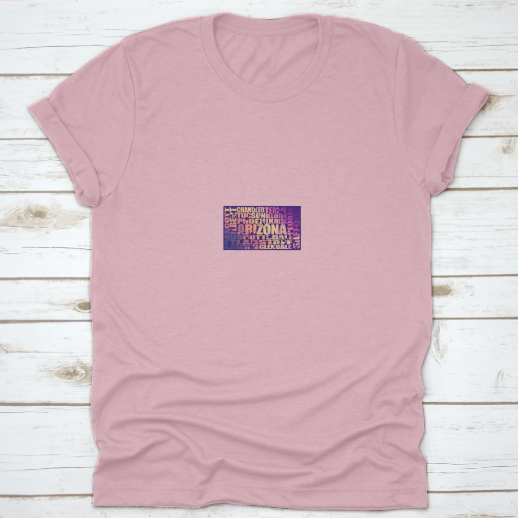 Trendy apparel featuring an image of Arizona state cities, perfect for USA travel enthusiasts, made from high-quality cotton.