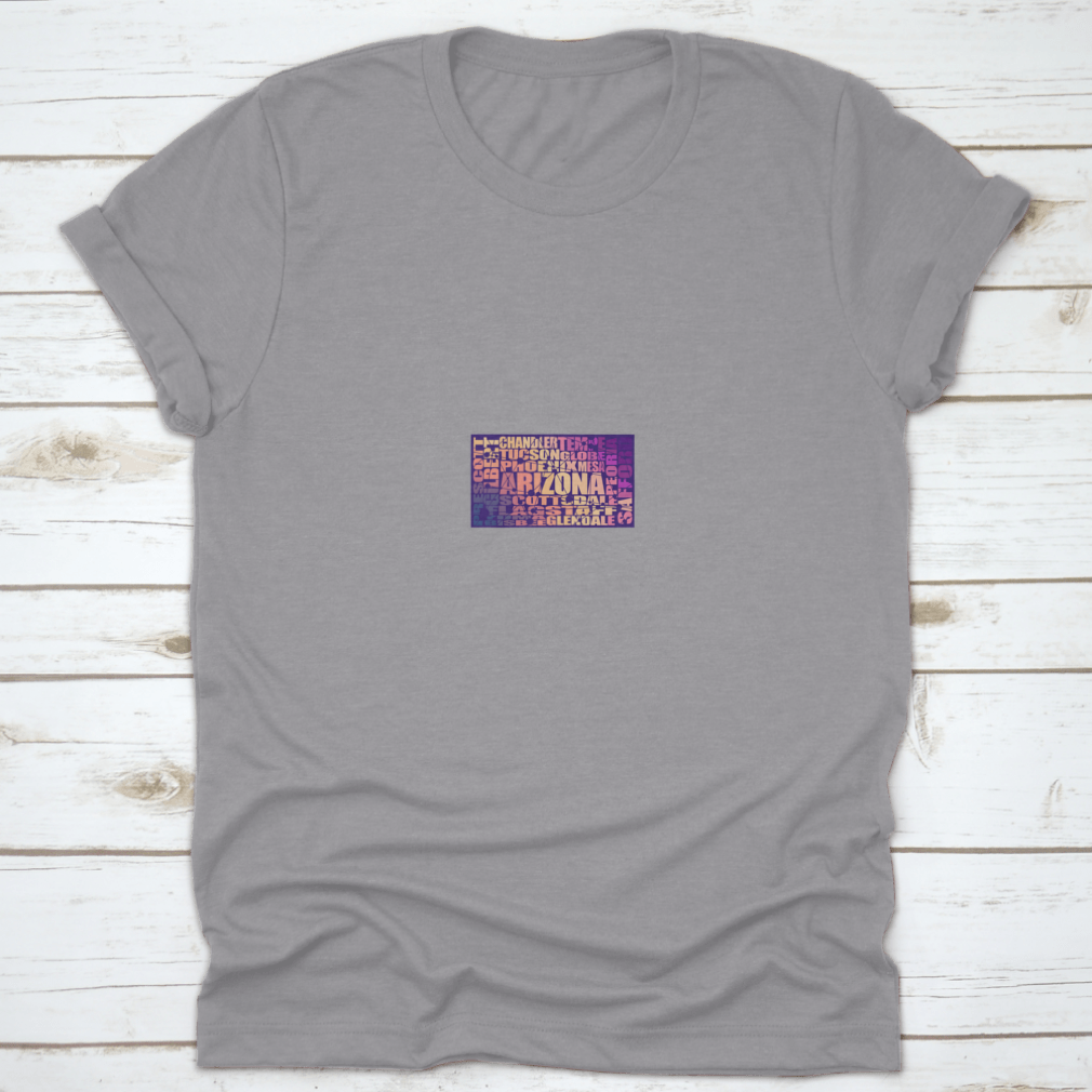 Trendy apparel featuring an image of Arizona state cities, perfect for USA travel enthusiasts, made from high-quality cotton.