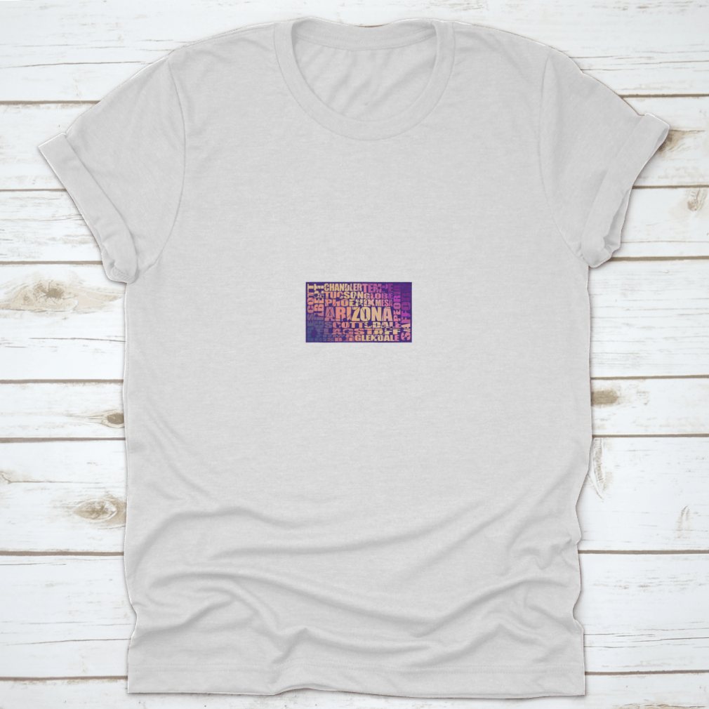 Trendy apparel featuring an image of Arizona state cities, perfect for USA travel enthusiasts, made from high-quality cotton.