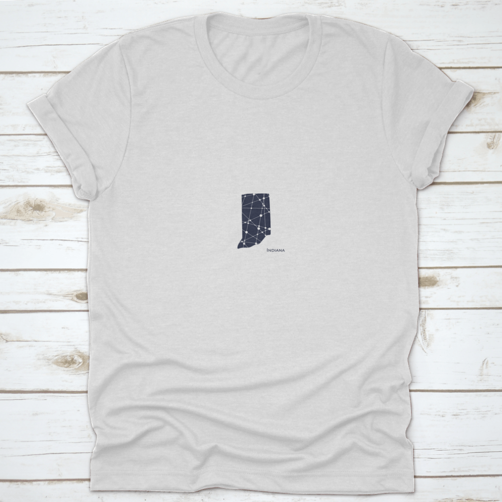 Indiana State Map T-shirt featuring textured lines, made from 100% cotton for comfort.