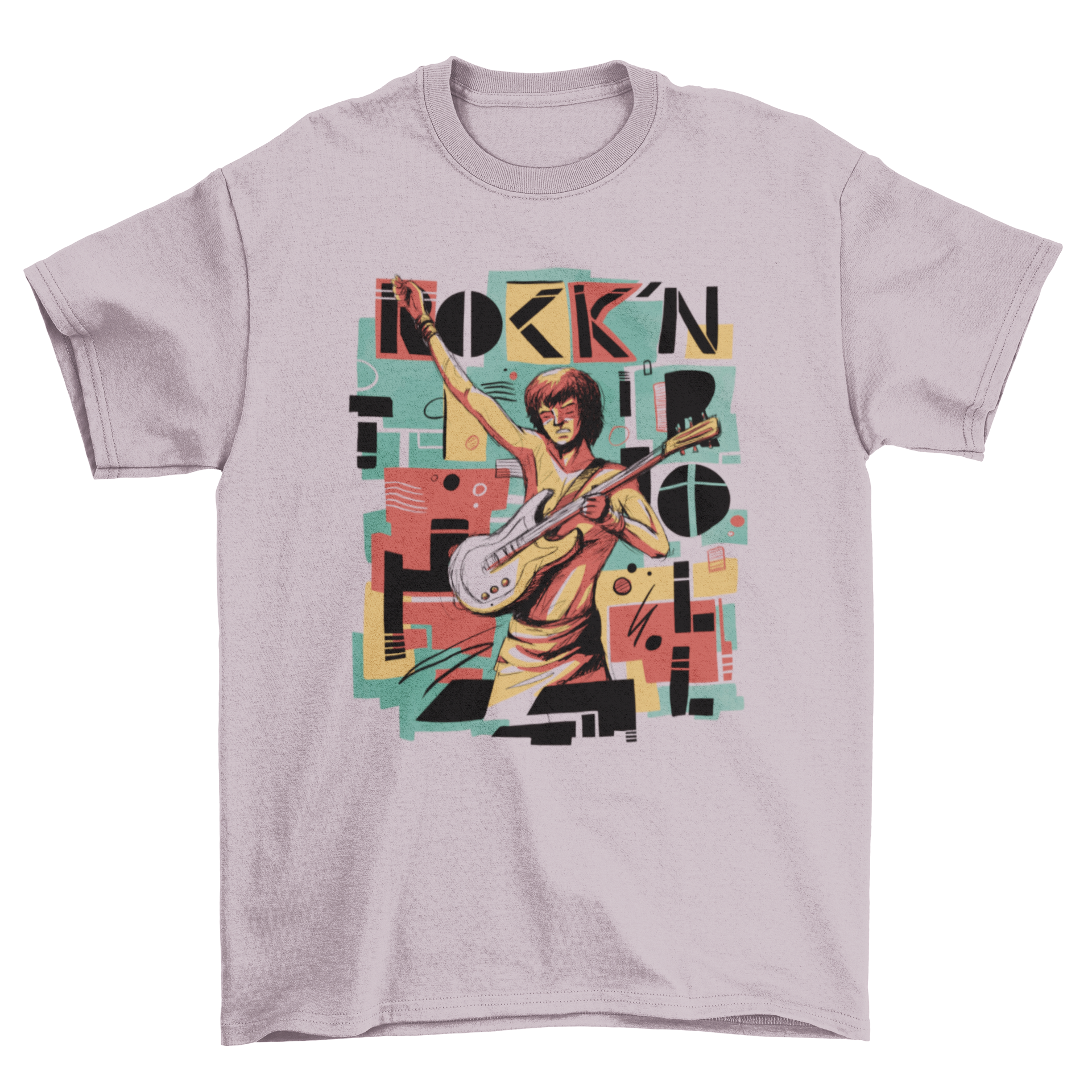 Incredible t-shirt featuring an abstract design of a rock and roll musician playing guitar.