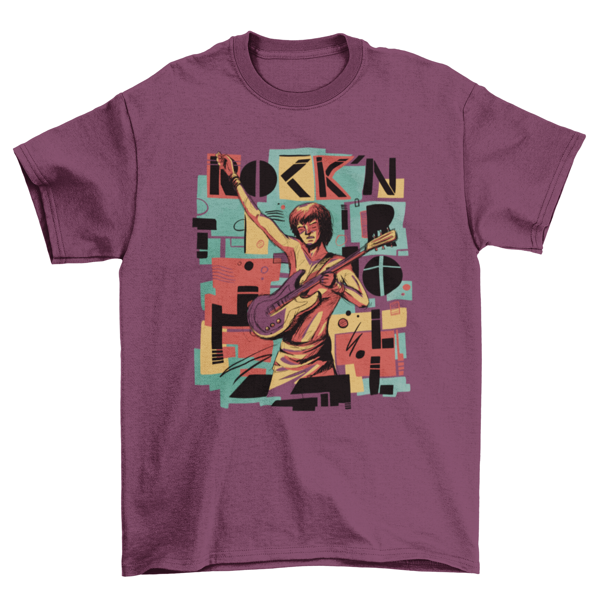 Incredible t-shirt featuring an abstract design of a rock and roll musician playing guitar.