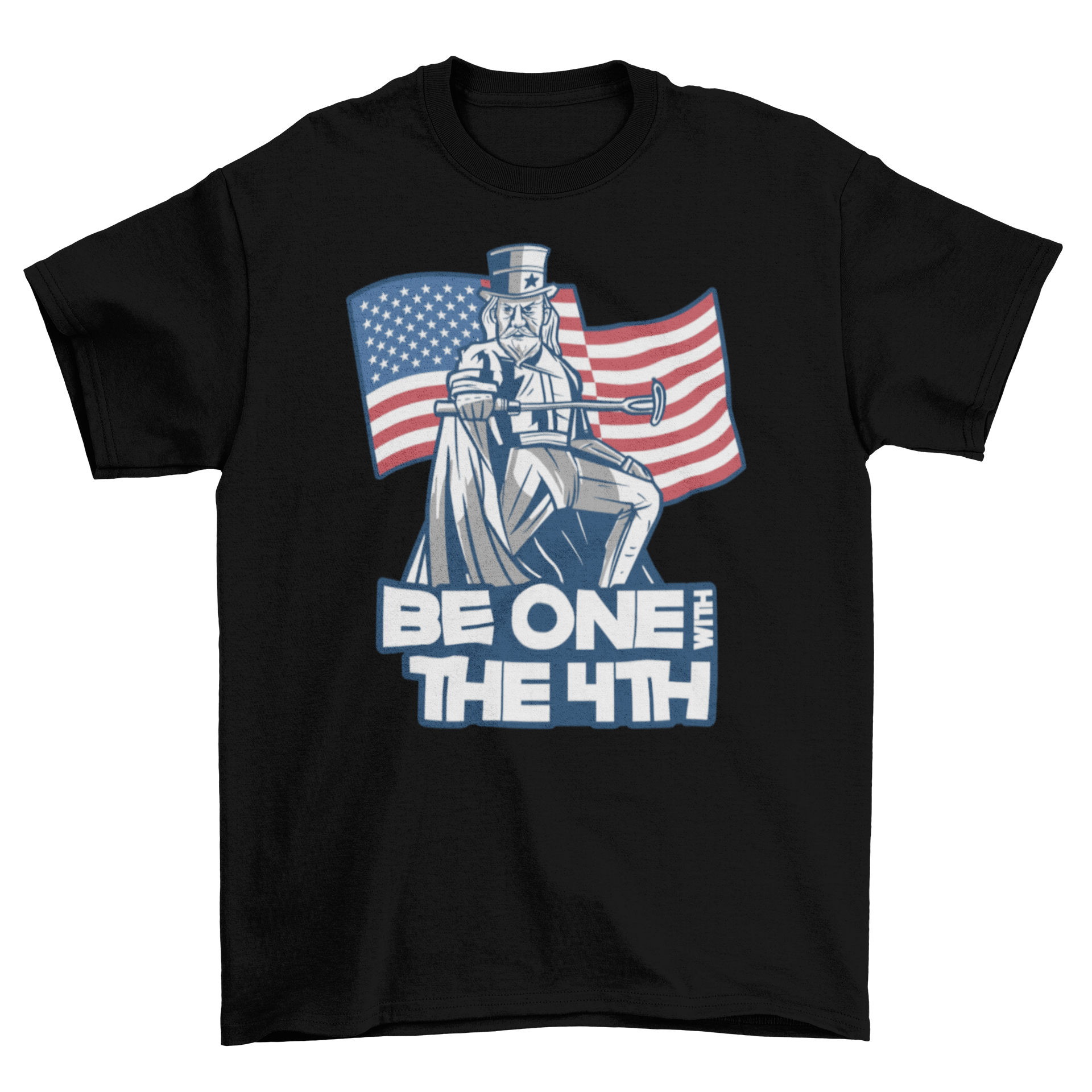 Independence Day parody t-shirt featuring Uncle Sam and the quote 'Be one with the 4th'.