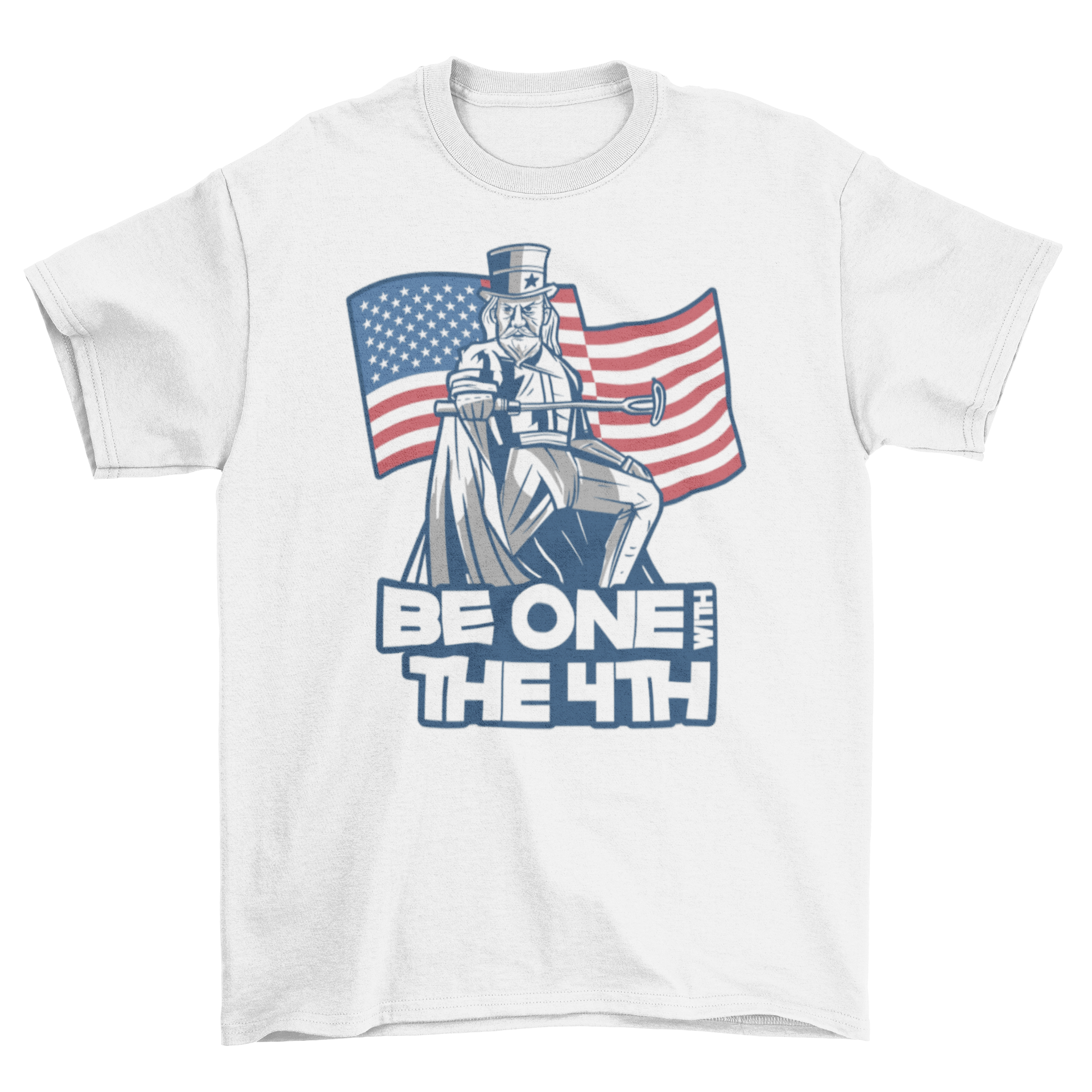 Independence Day parody t-shirt featuring Uncle Sam and the quote 'Be one with the 4th'.