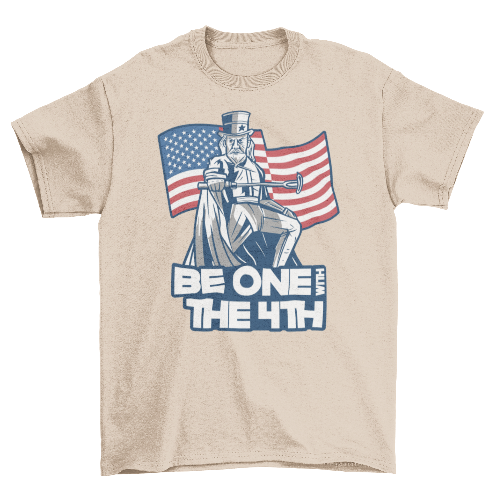 Independence Day parody t-shirt featuring Uncle Sam and the quote 'Be one with the 4th'.