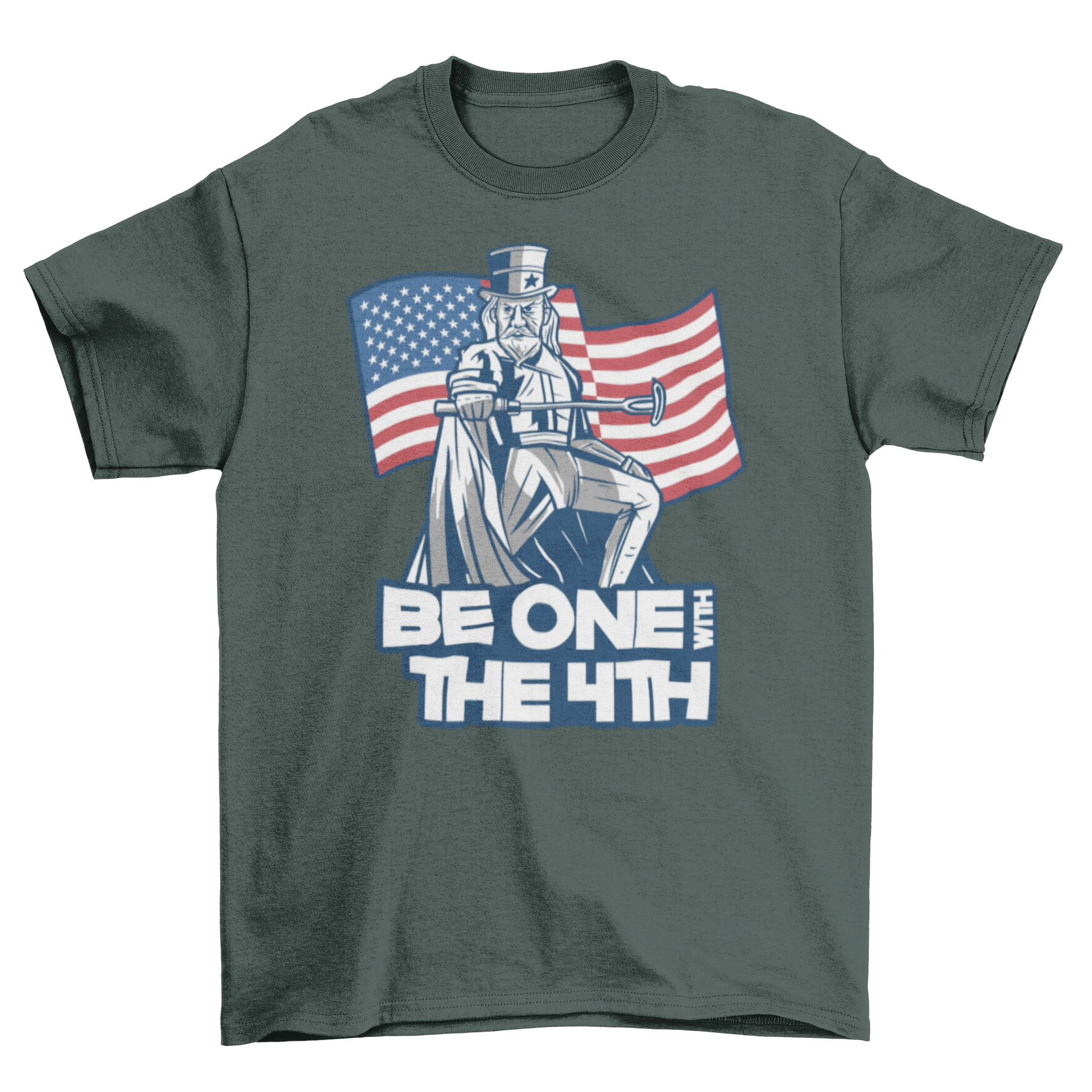 Independence Day parody t-shirt featuring Uncle Sam and the quote 'Be one with the 4th'.