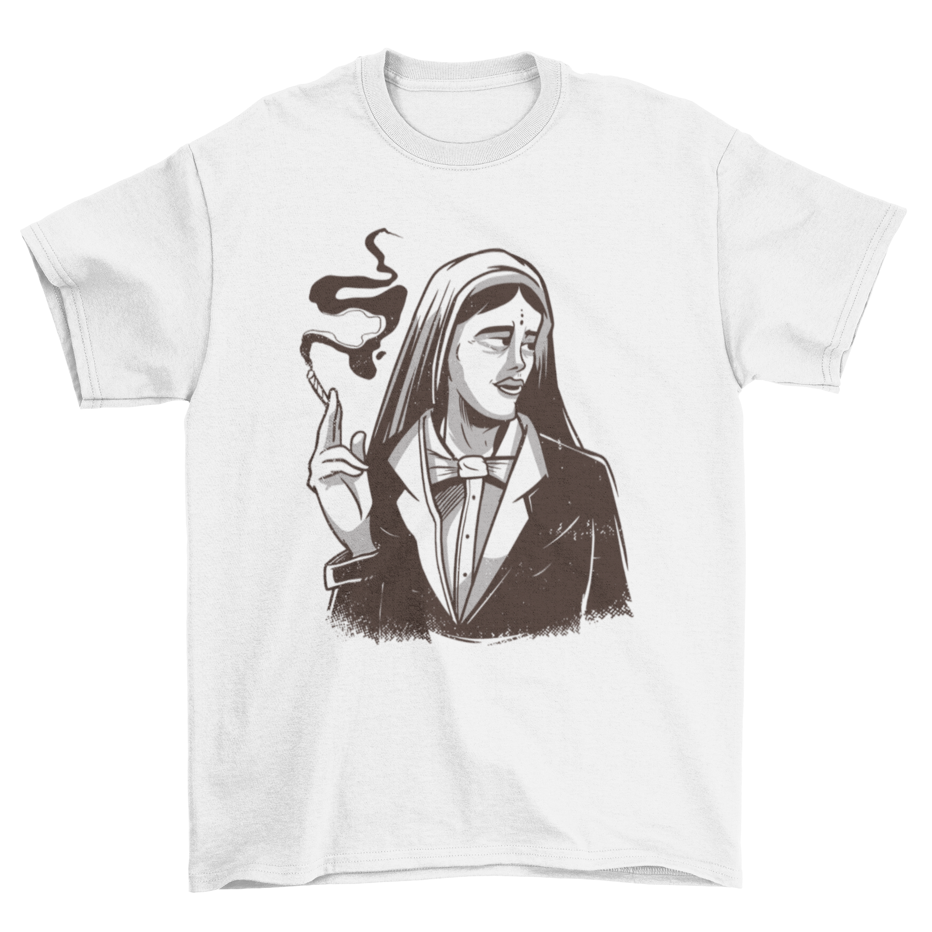 A stylish t-shirt featuring an Indian woman smoking weed, showcasing vibrant colors and intricate design.