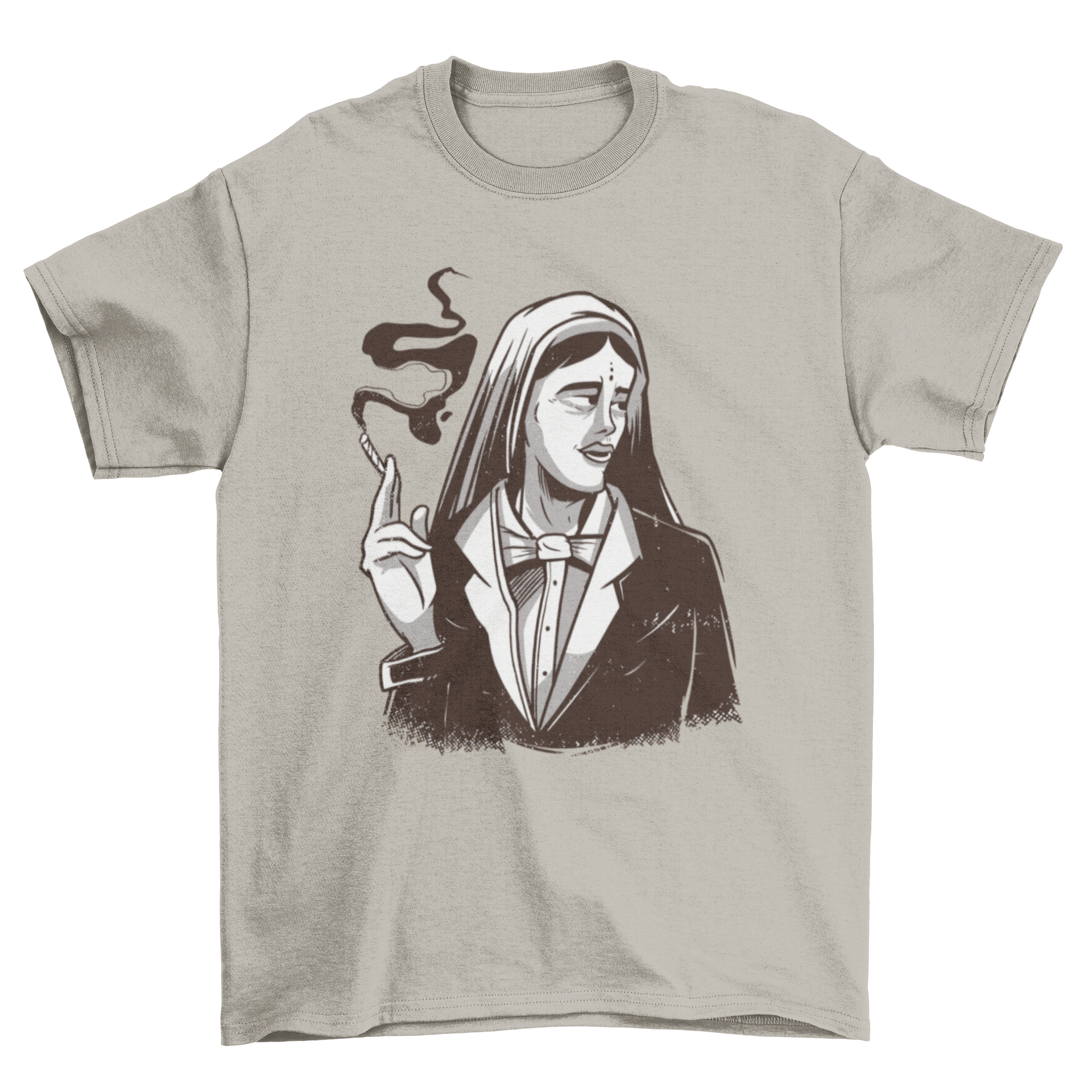 A stylish t-shirt featuring an Indian woman smoking weed, showcasing vibrant colors and intricate design.