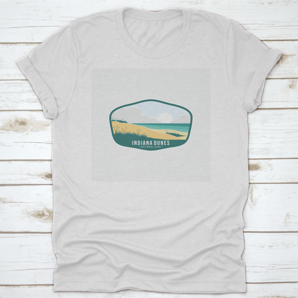 A stylish Indiana Dunes National Park emblem patch logo shirt, showcasing a unique design on a comfortable fabric.