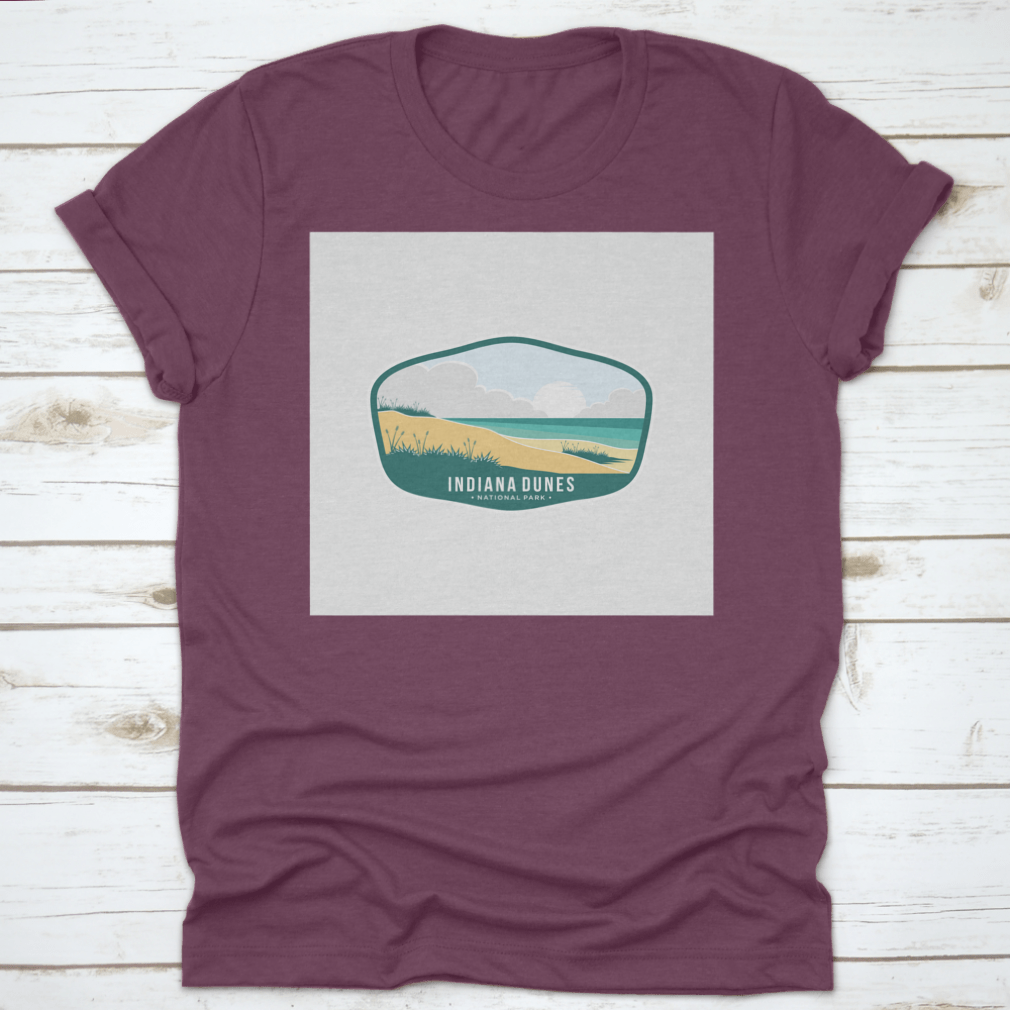 A stylish Indiana Dunes National Park emblem patch logo shirt, showcasing a unique design on a comfortable fabric.