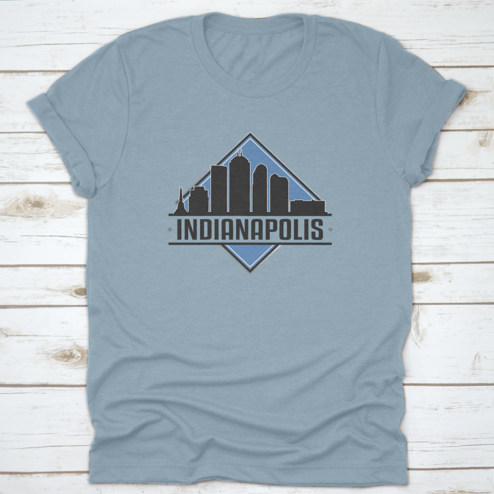 A stylish vector design featuring the Indianapolis Indiana skyline, showcasing iconic buildings and a landscape adventure theme.