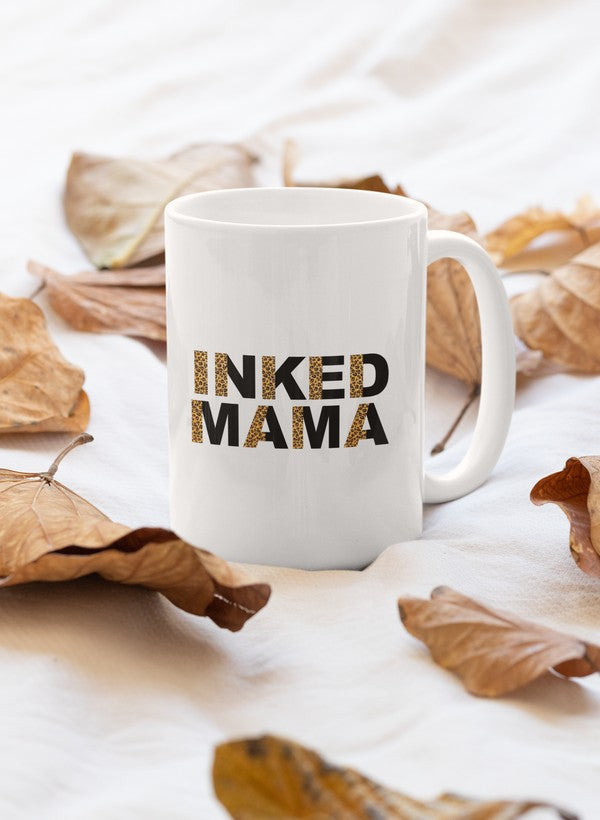 Inked Mama Mug featuring a glossy finish and sturdy handle, perfect for coffee lovers.