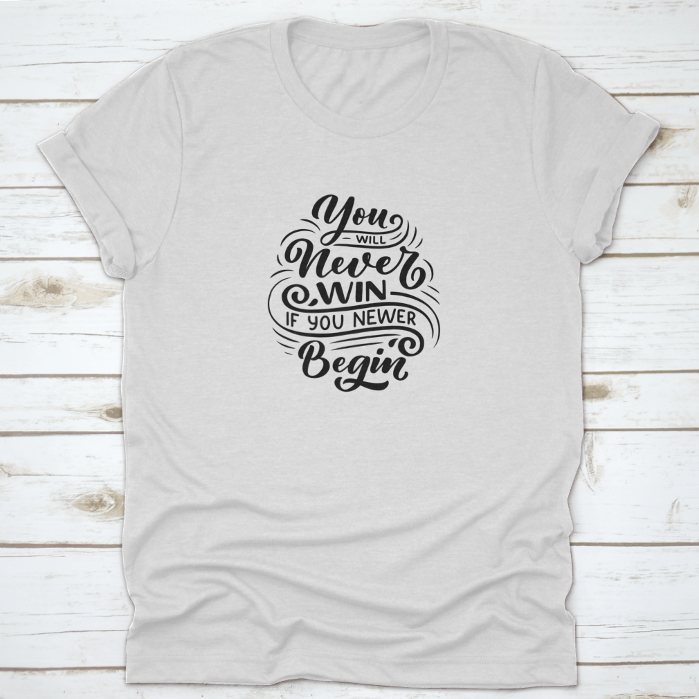 A hand-drawn vintage illustration featuring an inspirational quote, printed on a comfortable cotton fabric, showcasing a classic fit design.