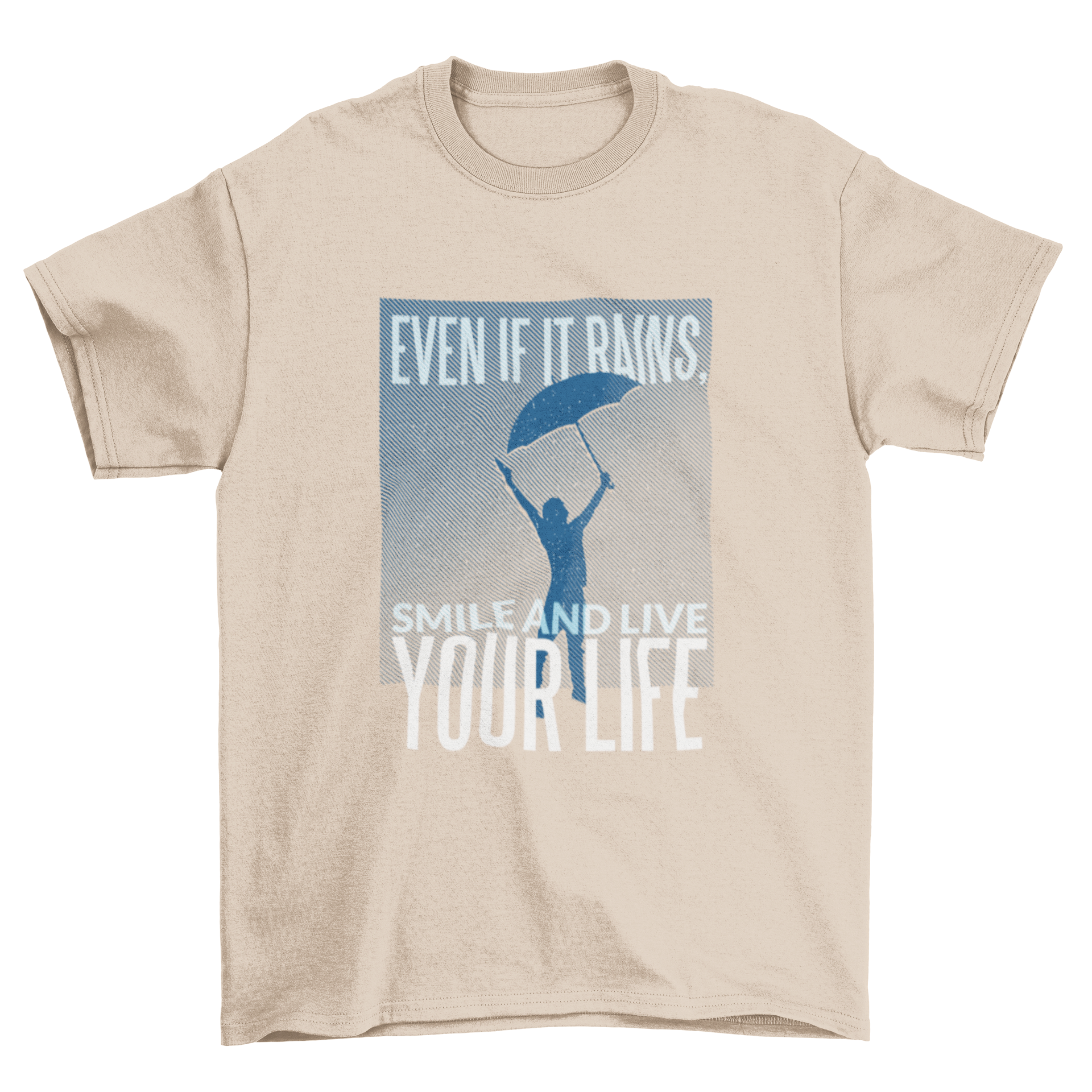 Inspirational Quote T-shirt featuring a man with an umbrella under rain silhouette and motivational quote.