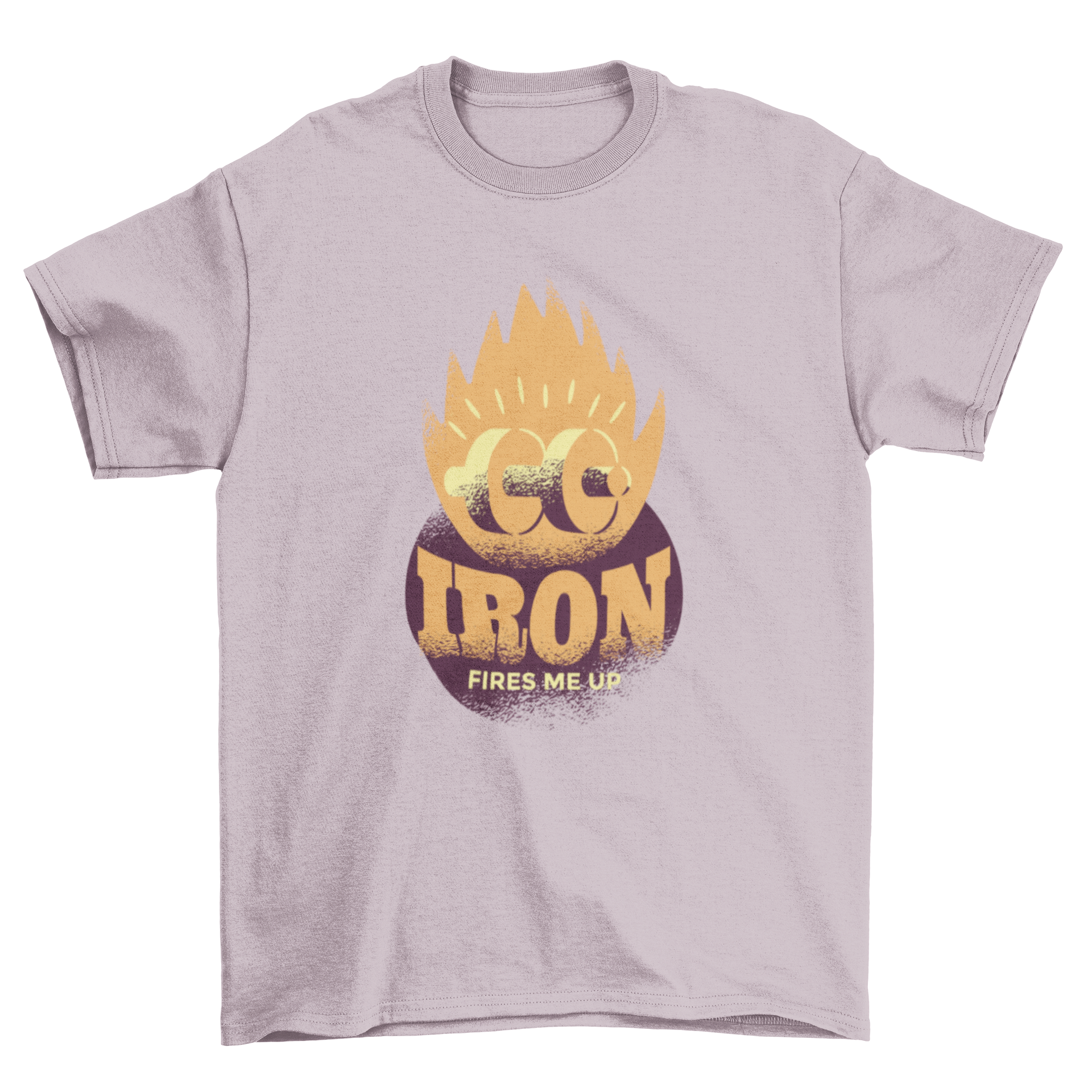 Iron Fire T-Shirt featuring a dumbbell in flames and motivational caption.