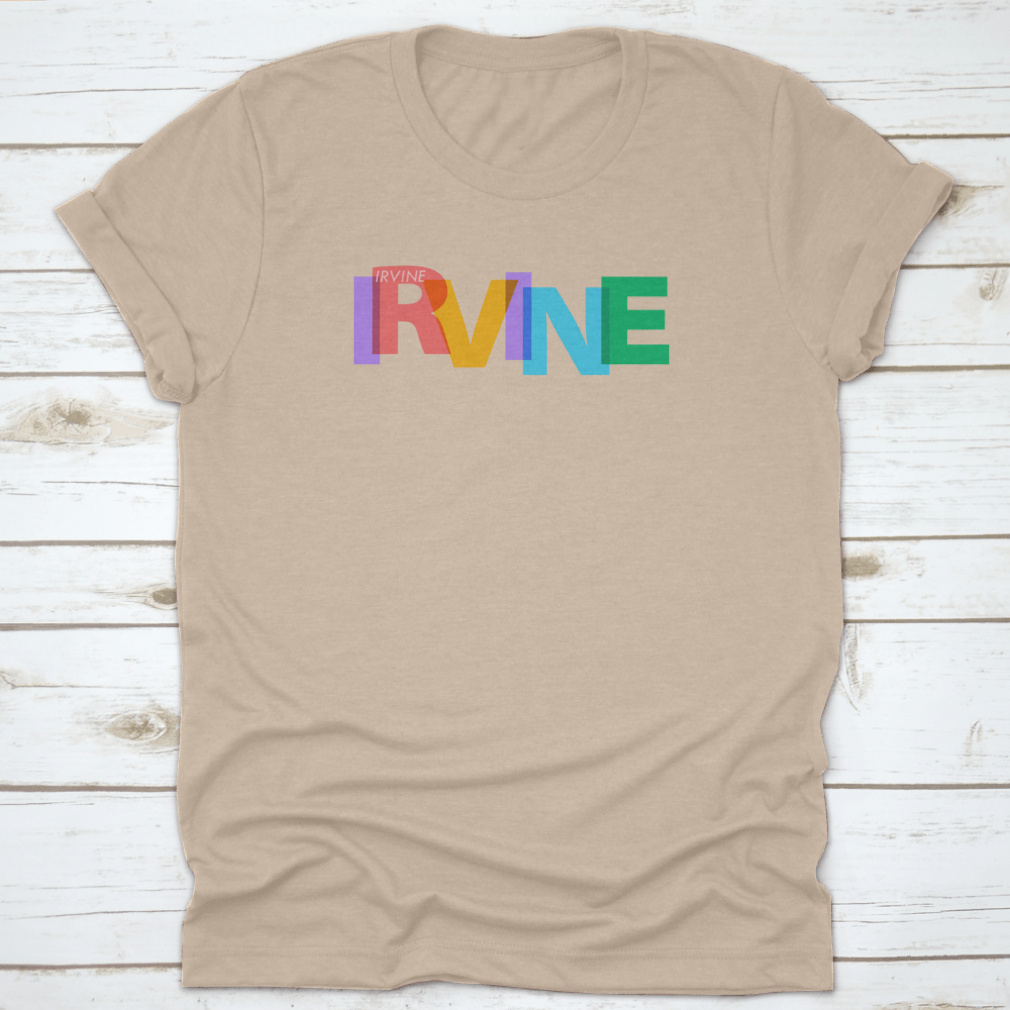 A stylish white t-shirt featuring the name 'Irvine' as a travel city destination, made from 100% cotton with a classic fit.