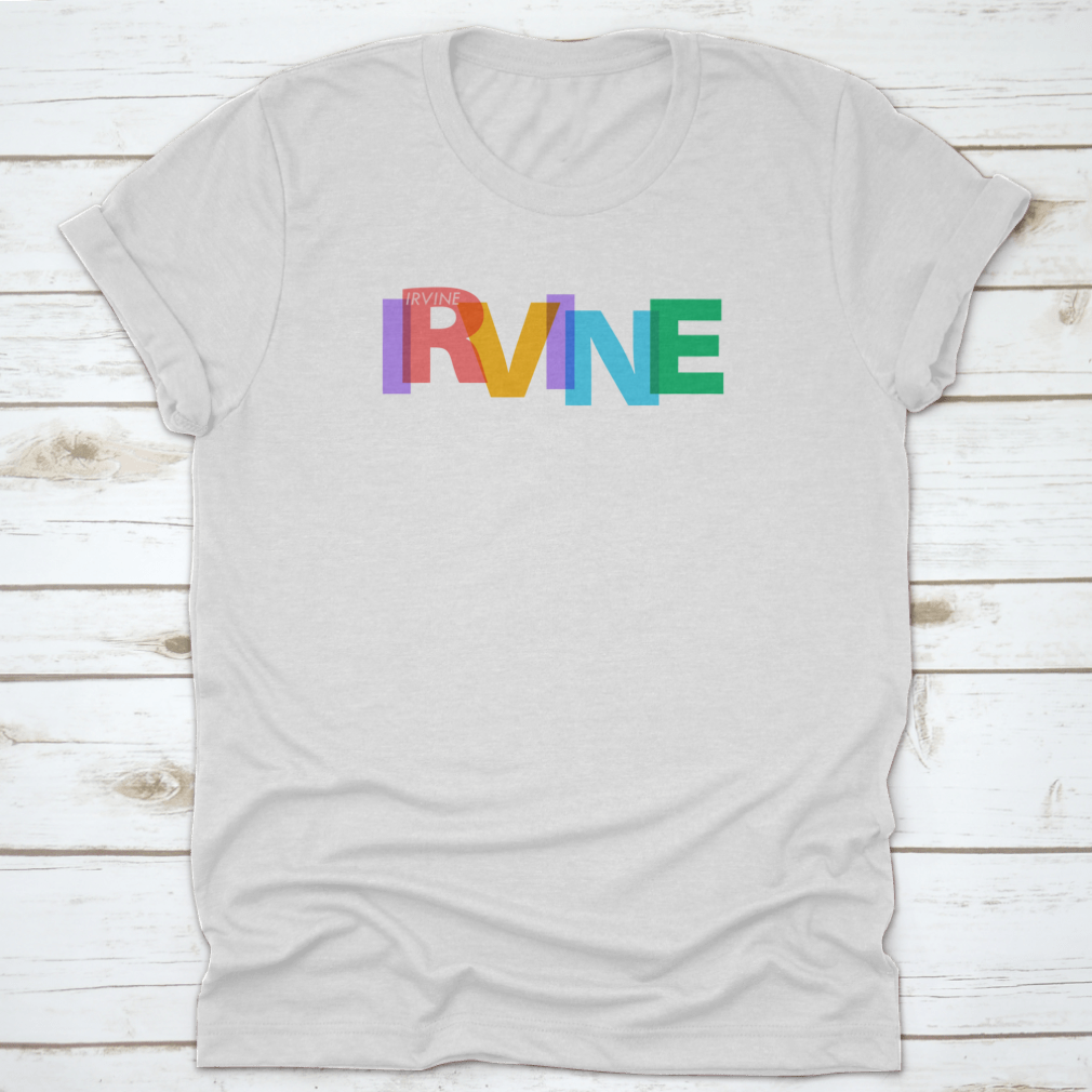 A stylish white t-shirt featuring the name 'Irvine' as a travel city destination, made from 100% cotton with a classic fit.