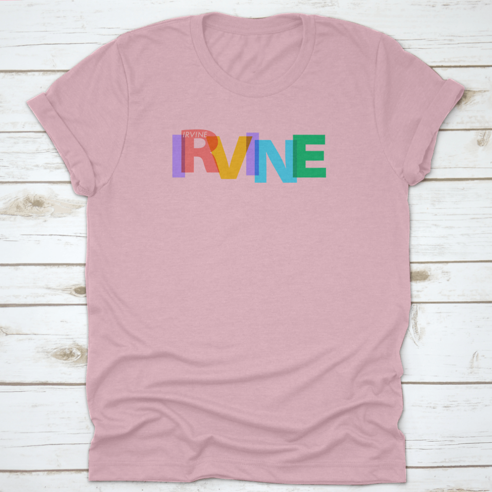 A stylish white t-shirt featuring the name 'Irvine' as a travel city destination, made from 100% cotton with a classic fit.