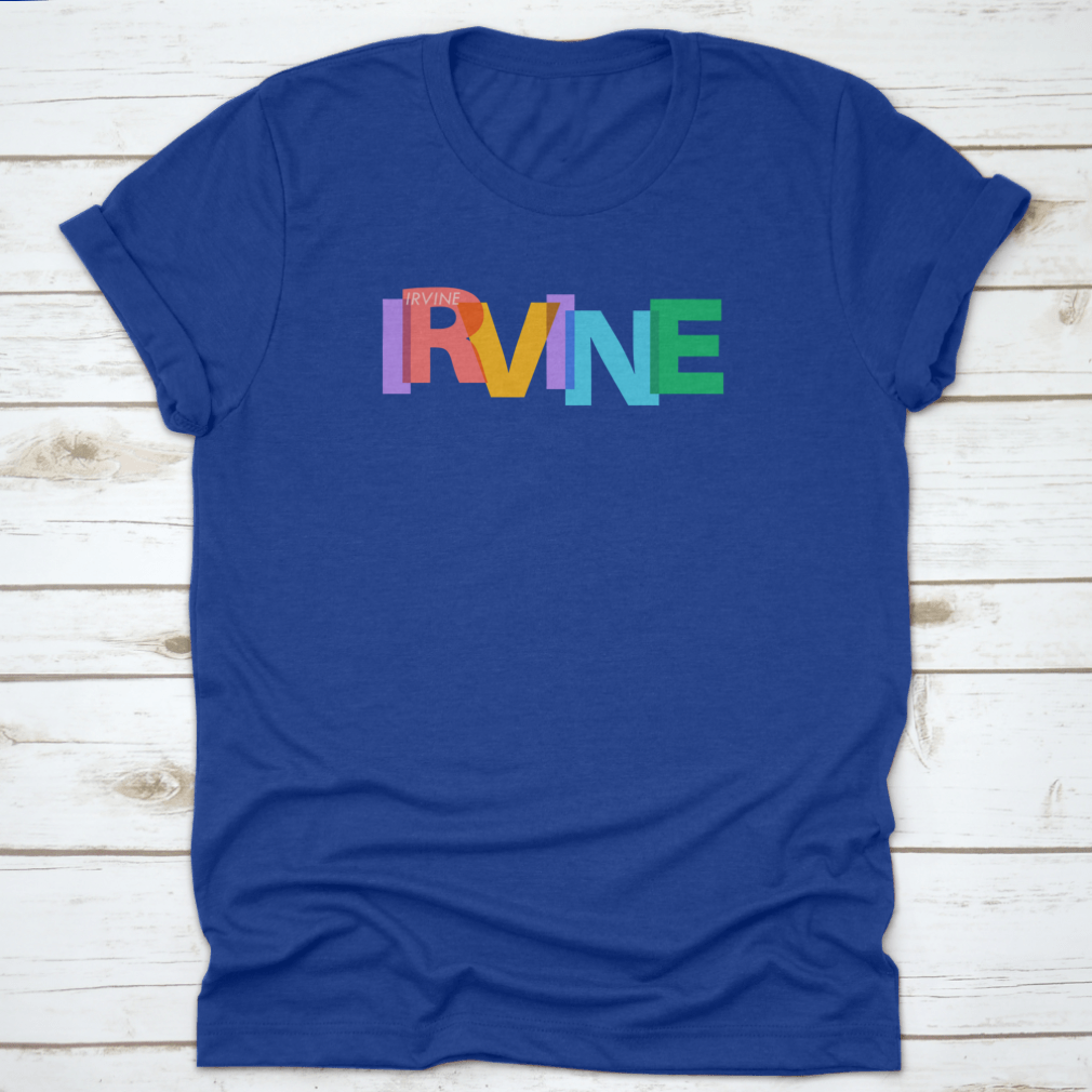 A stylish white t-shirt featuring the name 'Irvine' as a travel city destination, made from 100% cotton with a classic fit.