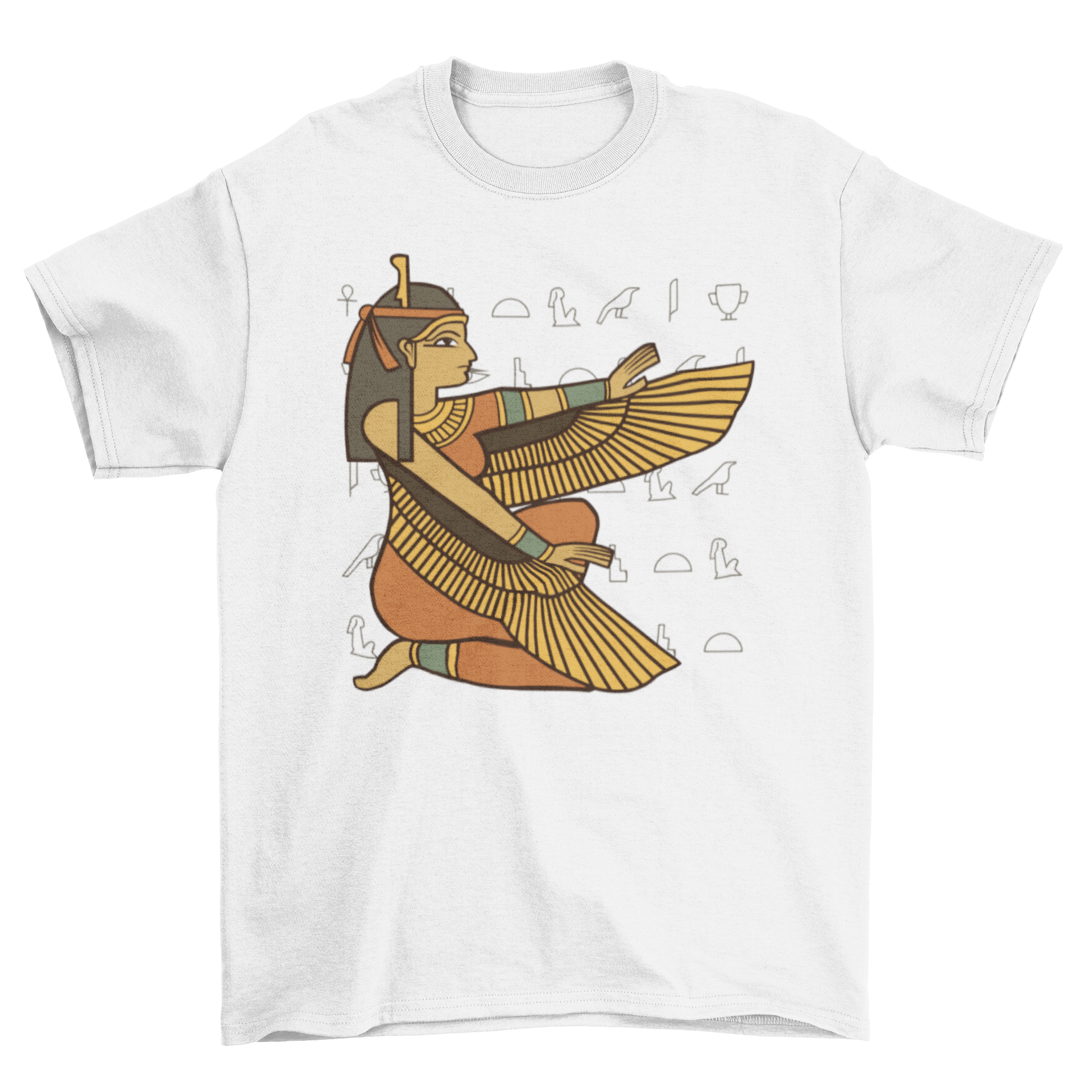 A stylish t-shirt featuring a detailed design of the Egyptian goddess Isis, showcasing her iconic imagery.